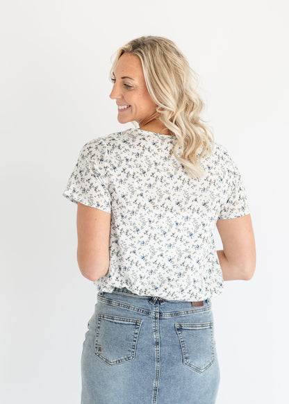 Imogen Blue Floral Button Up Top FF Tops