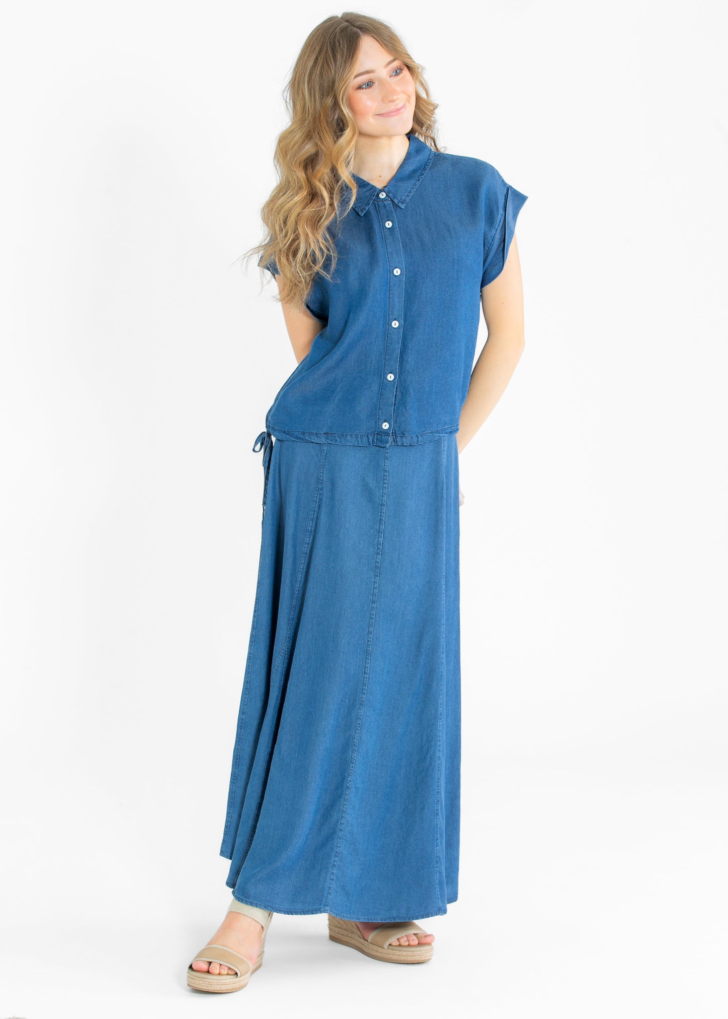Indigo Tencel Buttoned Denim Top FF Tops