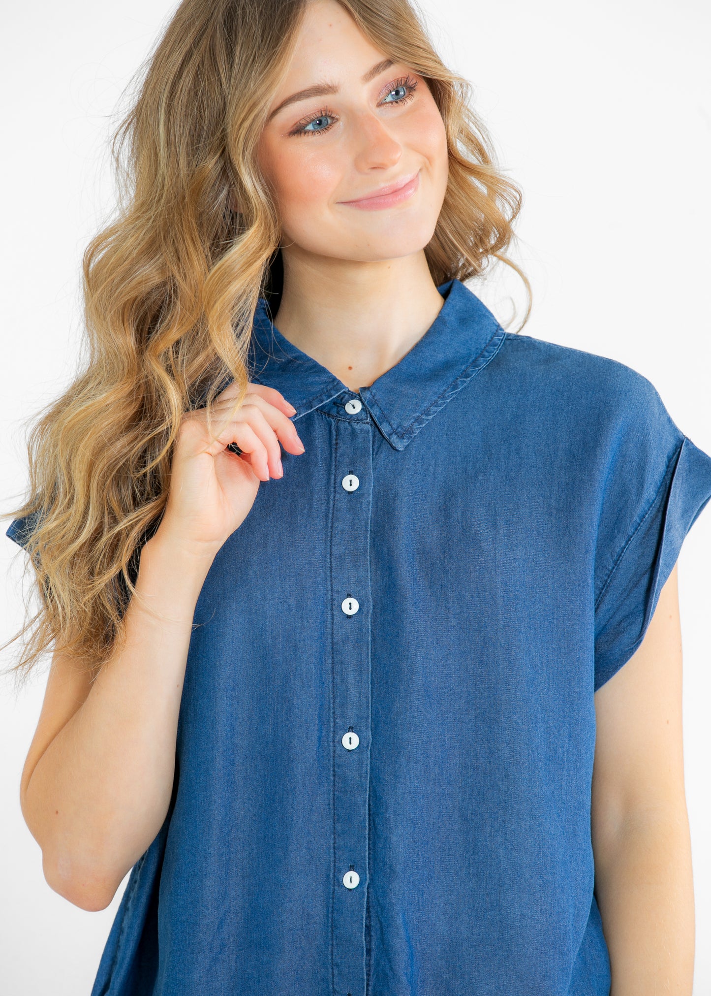 Indigo Tencel Buttoned Denim Top FF Tops