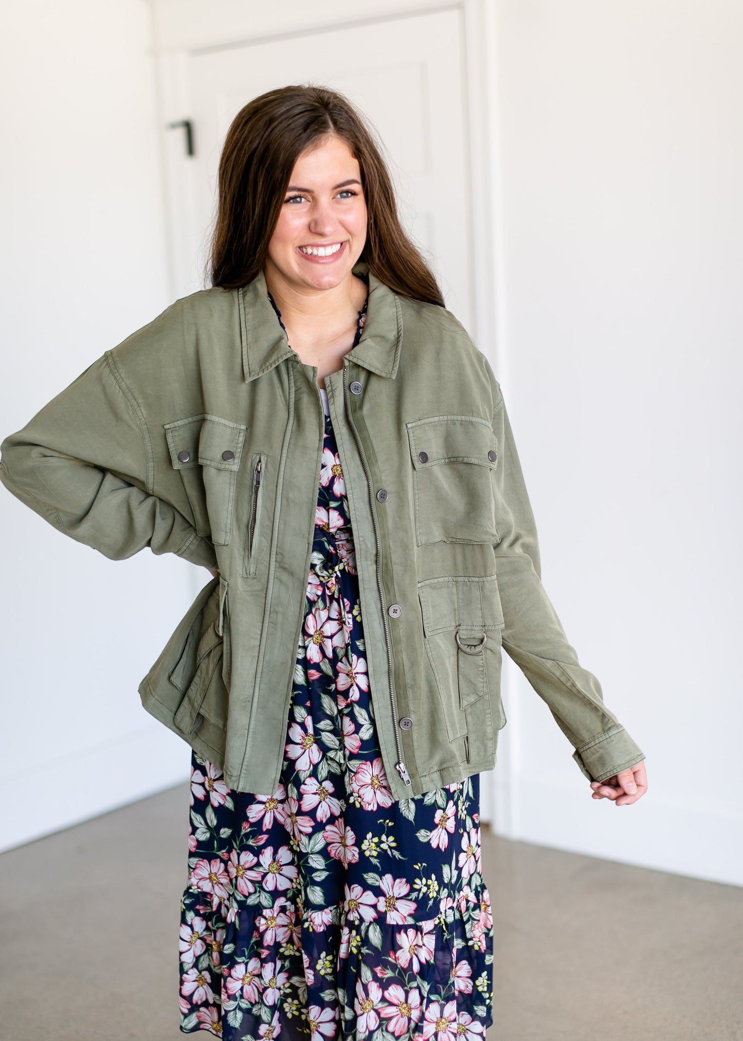 Ingrid Olive Utility Jacket FF Tops