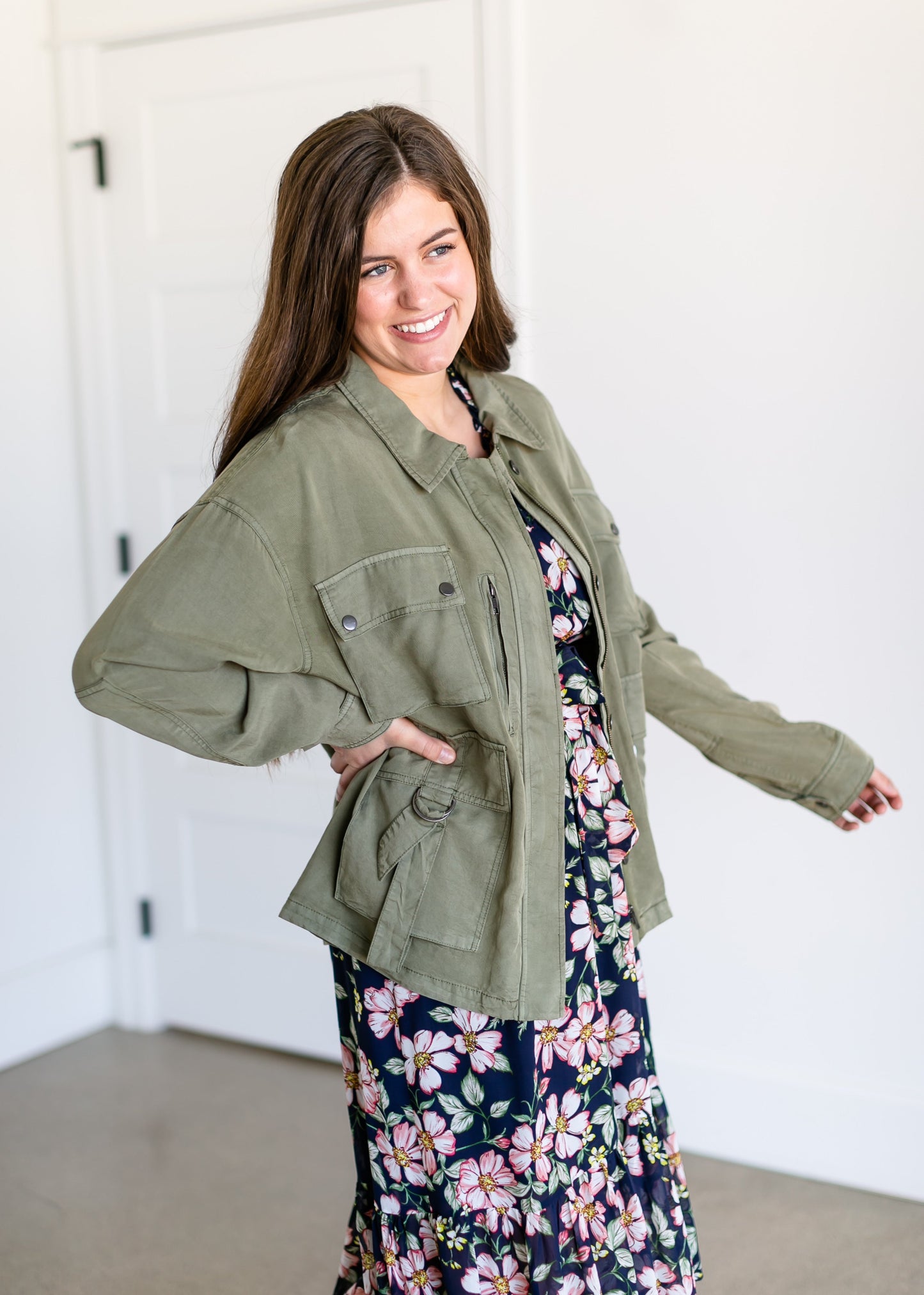 Ingrid Olive Utility Jacket FF Tops