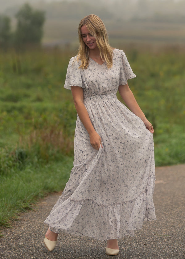 Isabella Blue Floral V Neck Maxi Dress IC Dresses XS