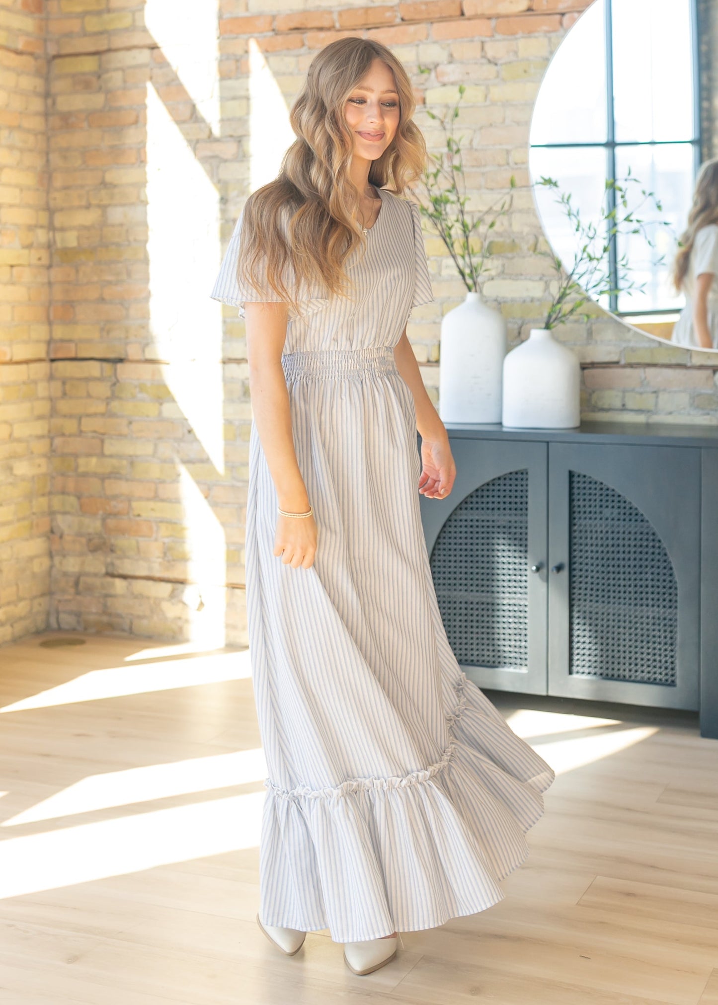 Isabella Blue Stripes V Neck Maxi Dress IC Dresses