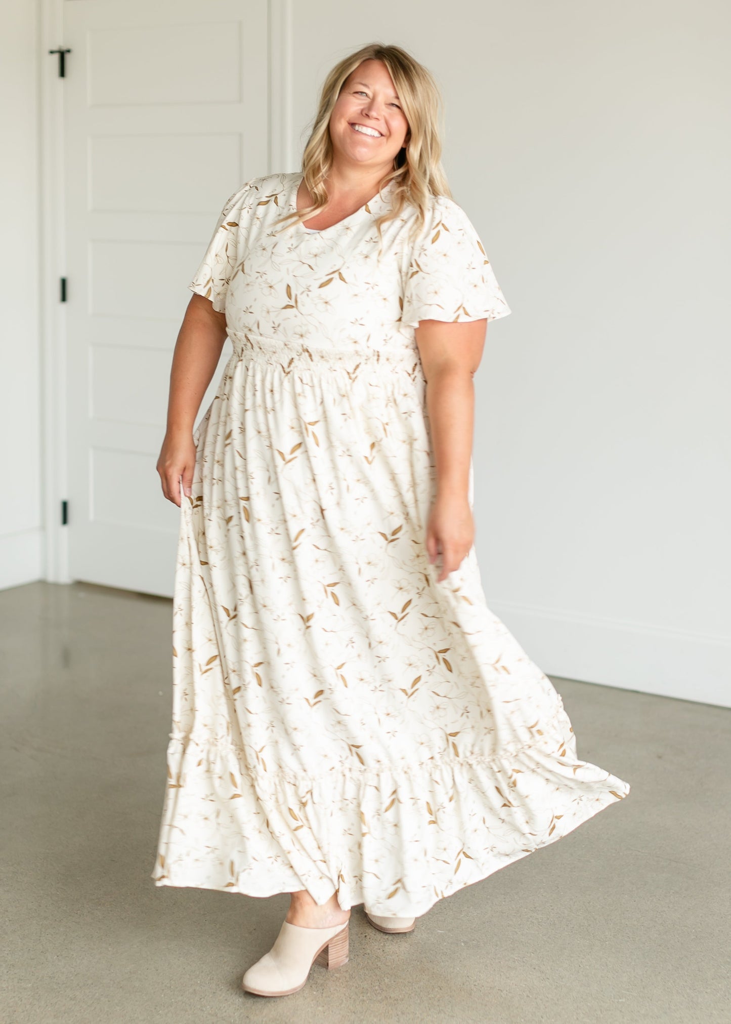 Isabella V Neck Flutter Sleeve Floral Maxi Dress IC Dresses
