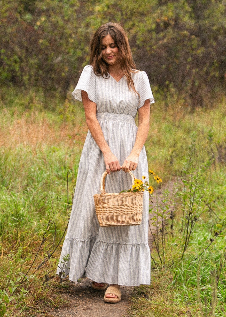 Isabella Blue Stripes V Neck Maxi Dress