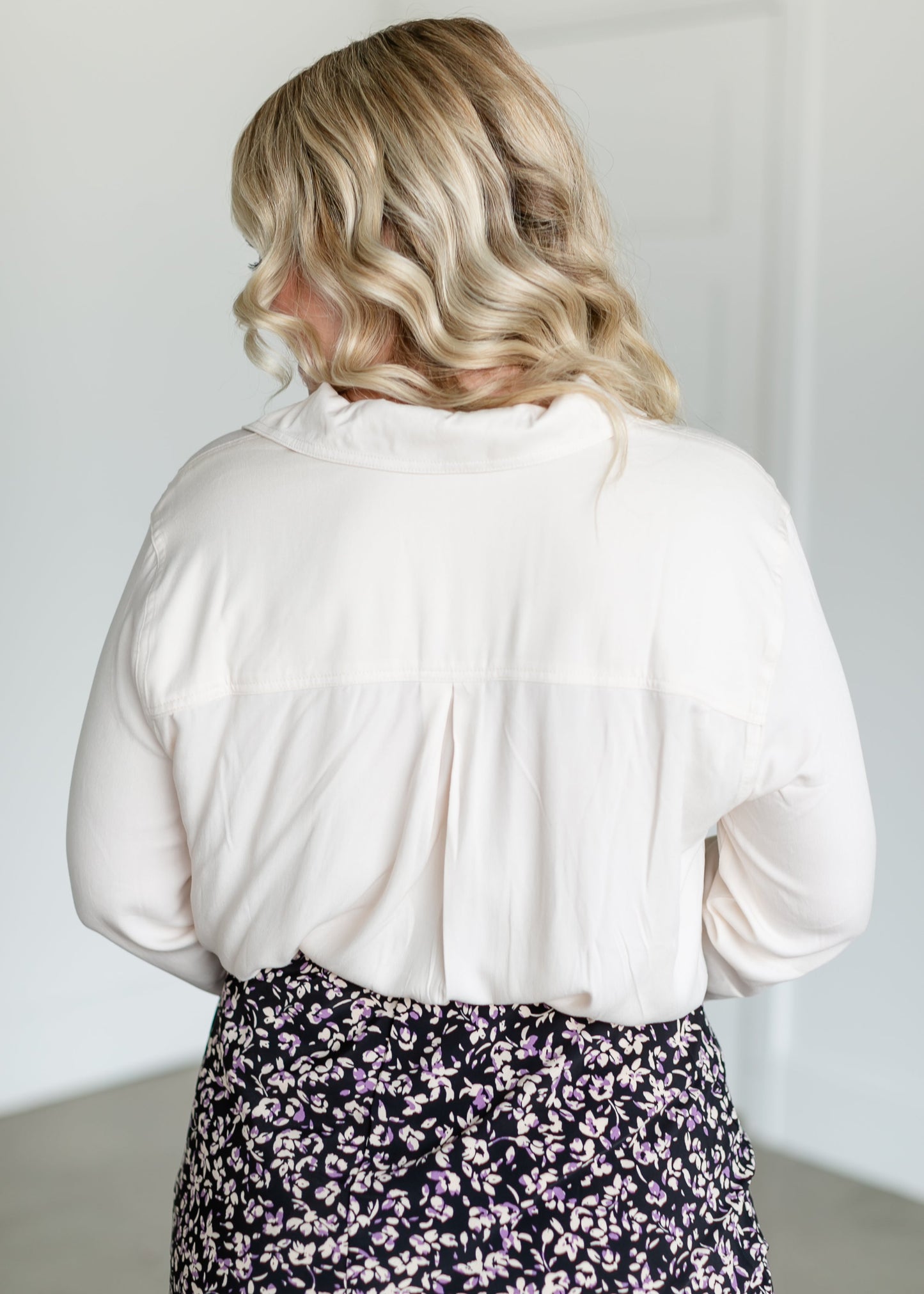 Ivory Long Sleeve Button Up Top FF Tops