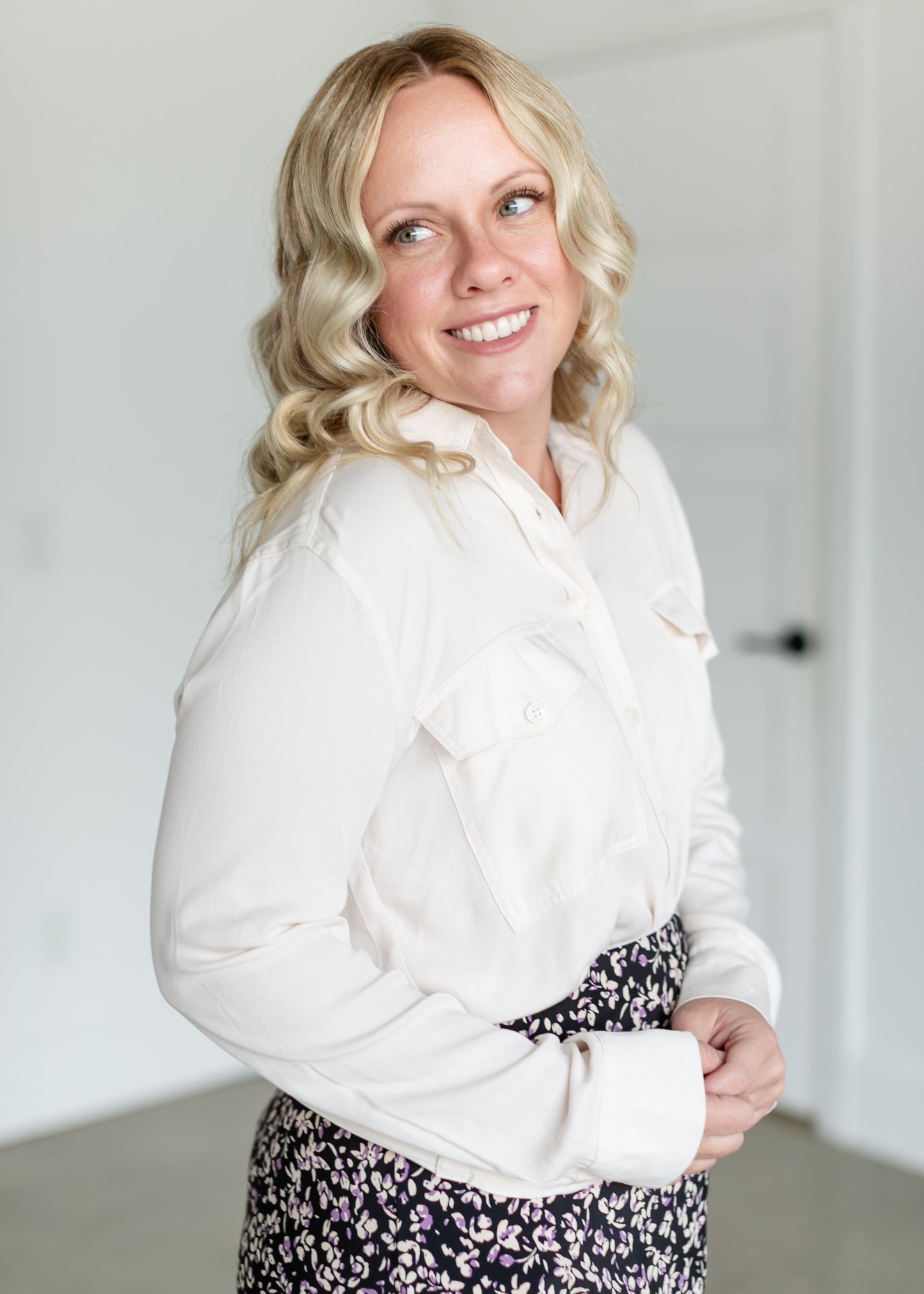 Ivory Long Sleeve Button Up Top FF Tops