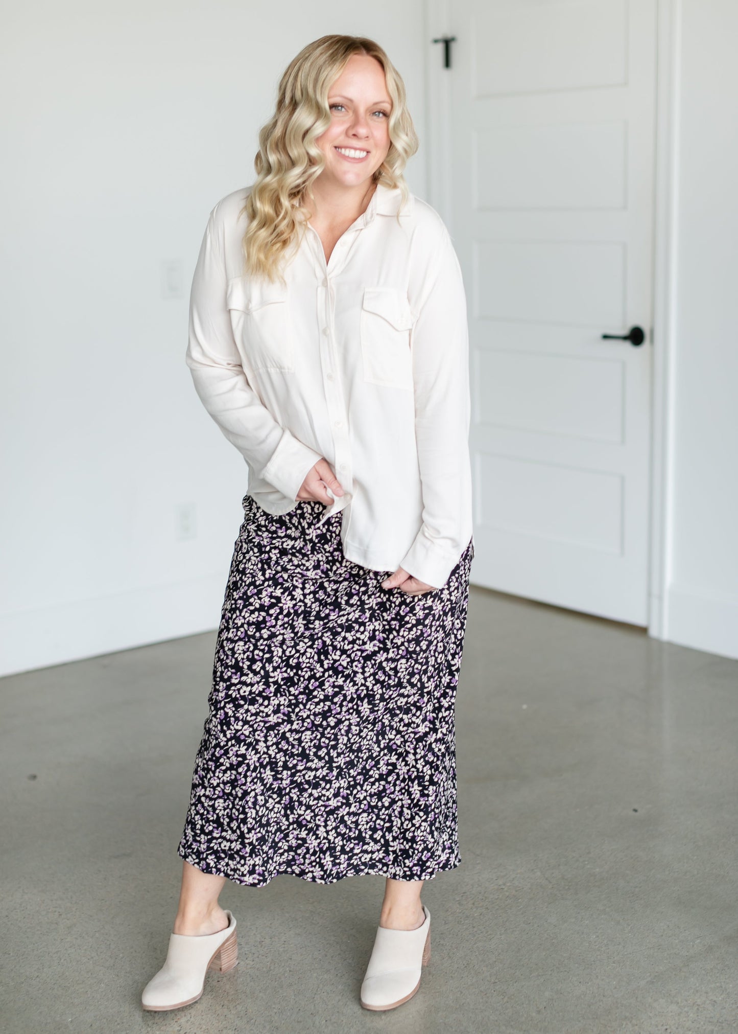 Ivory Long Sleeve Button Up Top FF Tops