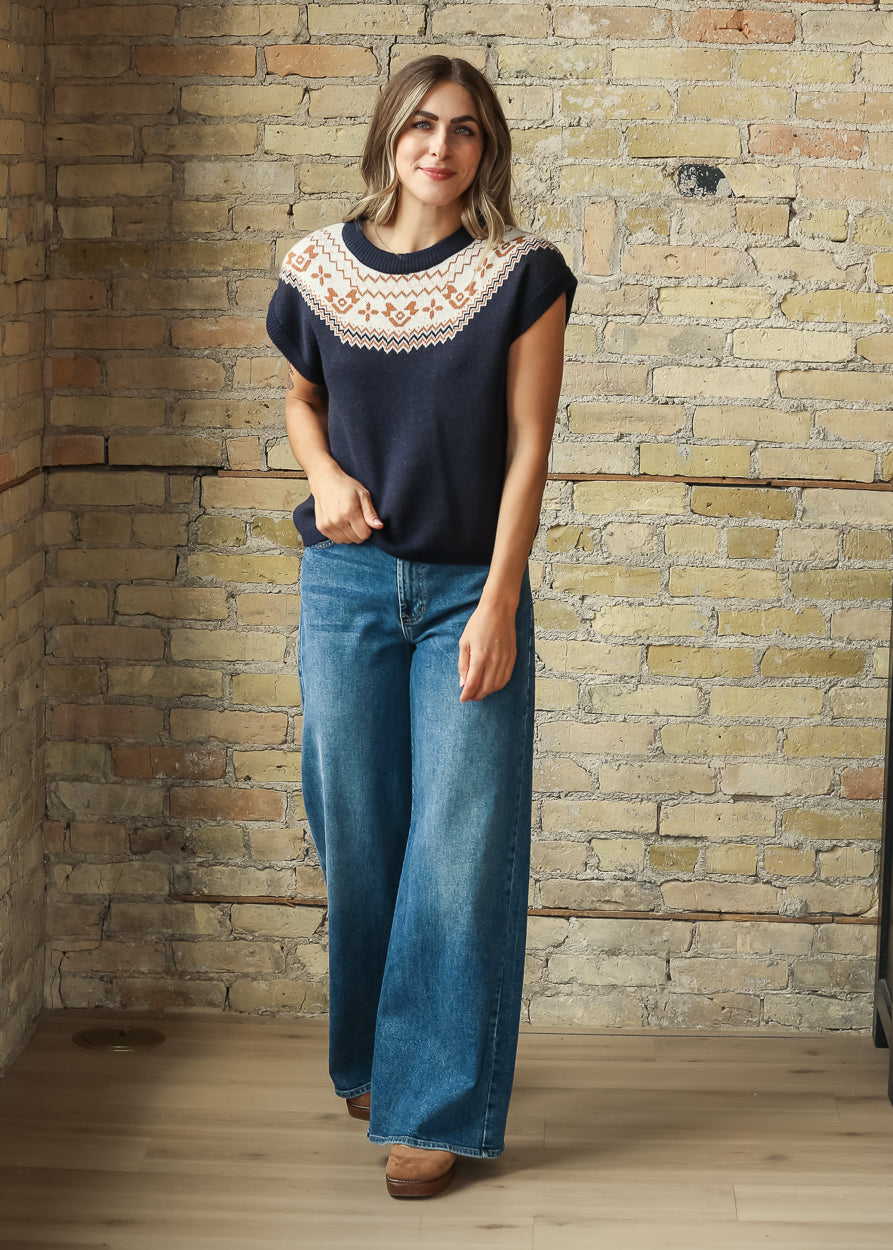 Jacquard Print Boxy Sweater Top FF Tops