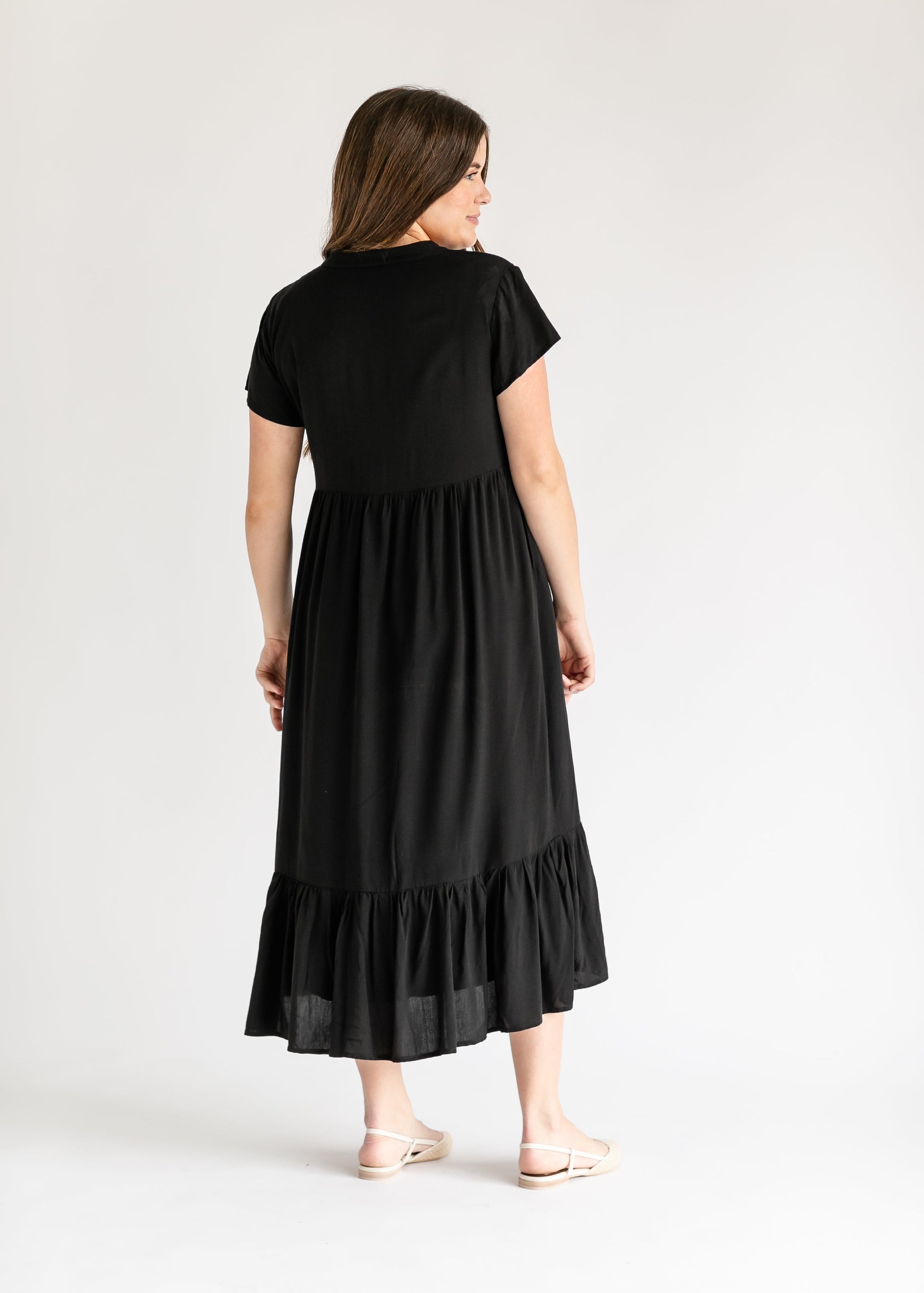 Jaydrien Black Flutter Sleeve Midi Dress IC Dresses