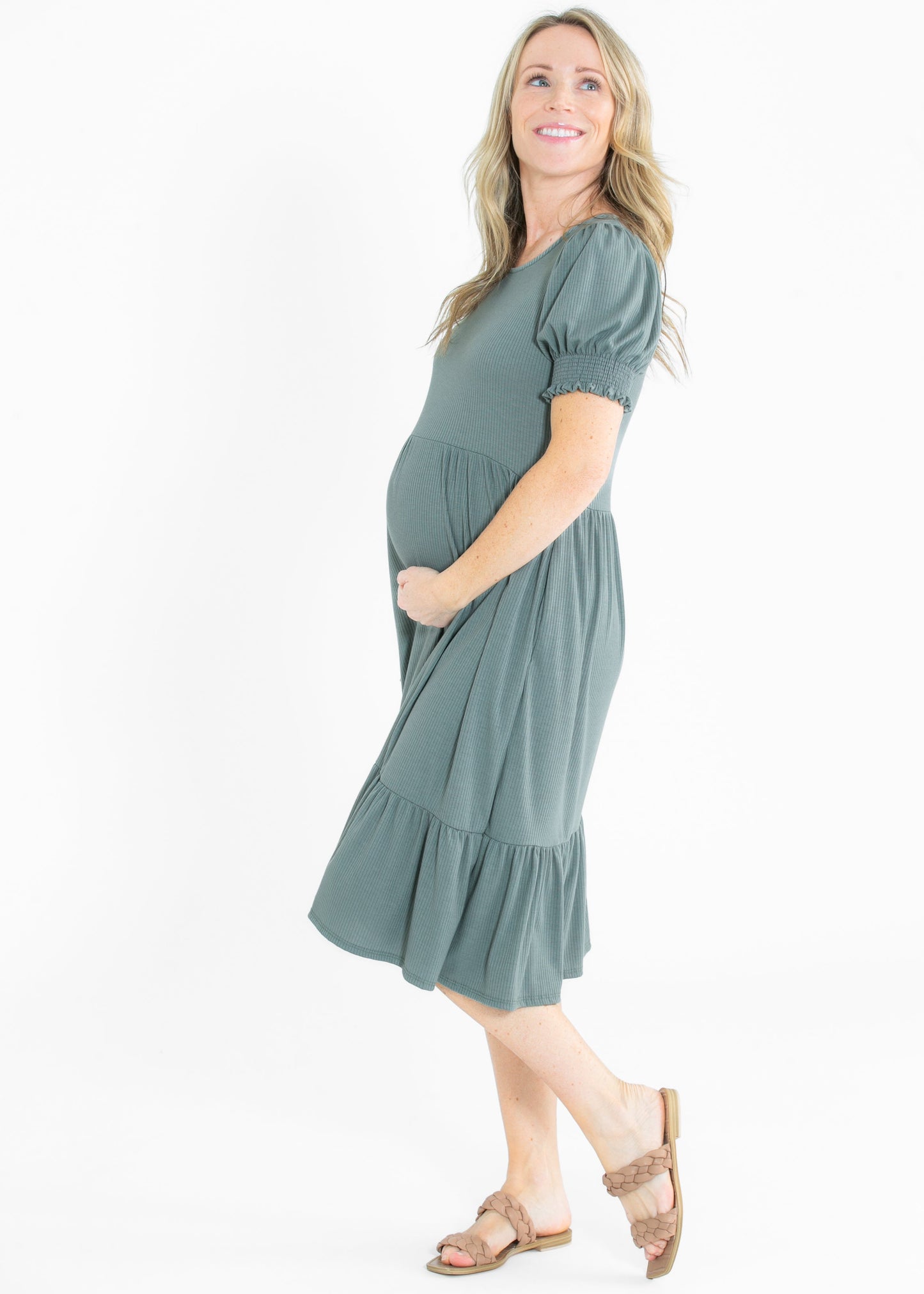 Jess Smocked Short Sleeve Midi Dress IC Dresses