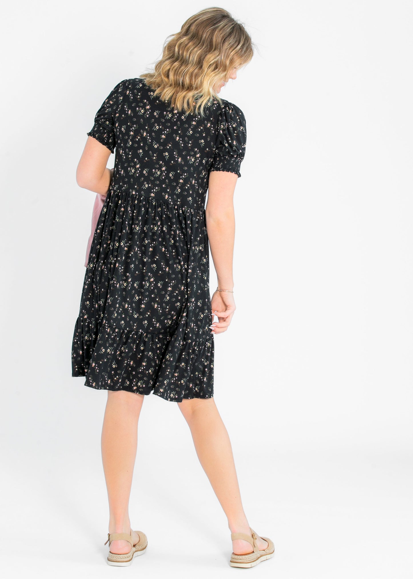 Jess Smocked Short Sleeve Midi Dress IC Dresses