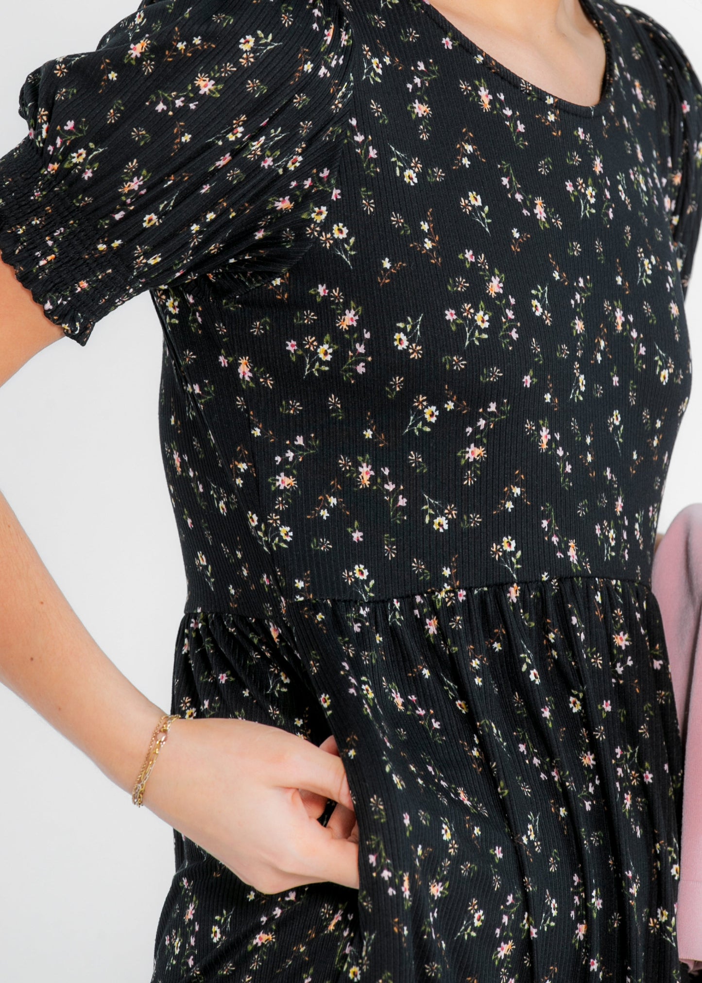 Jess Smocked Short Sleeve Midi Dress IC Dresses