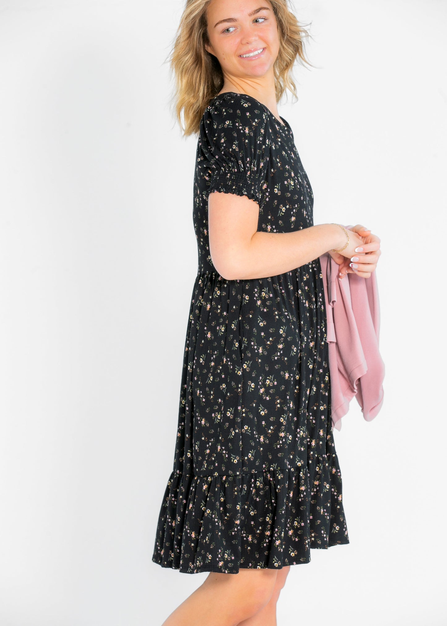 Jess Smocked Short Sleeve Midi Dress IC Dresses