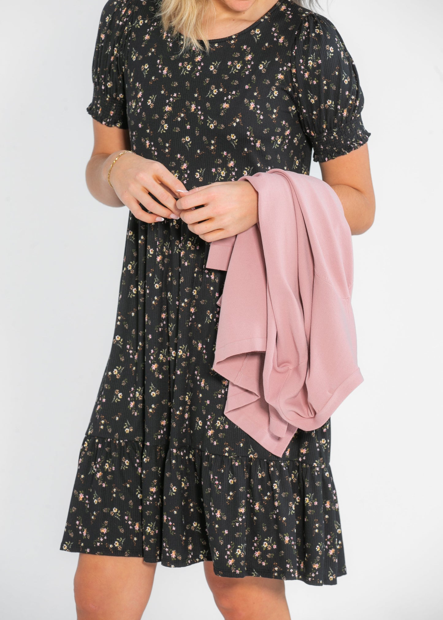 Jess Smocked Short Sleeve Midi Dress IC Dresses