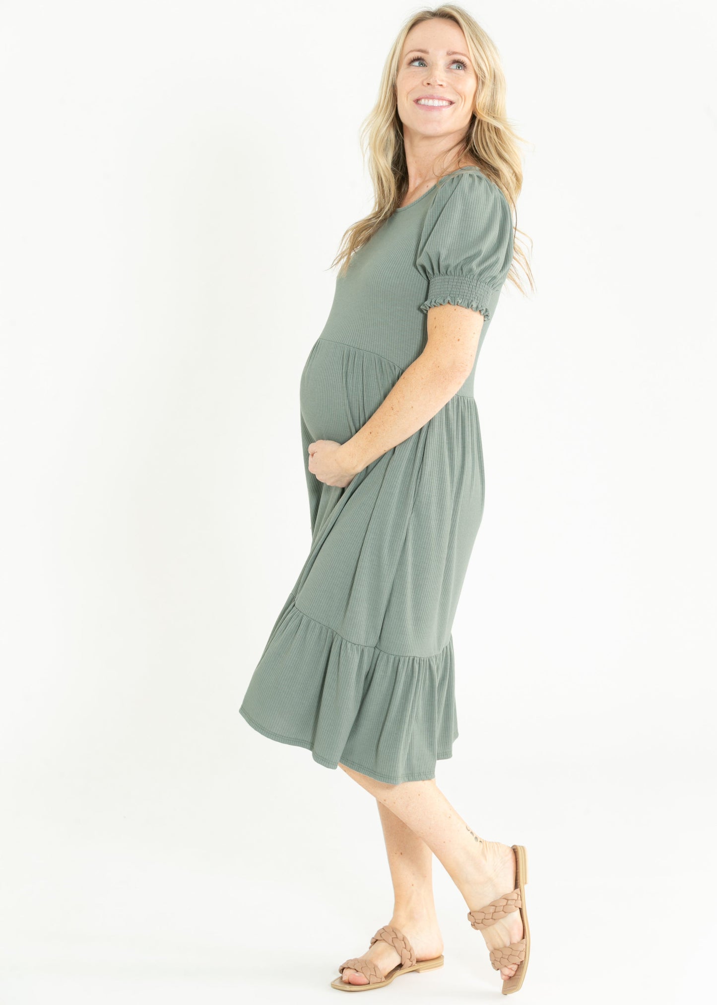 Jess Smocked Short Sleeve Midi Dress IC Dresses