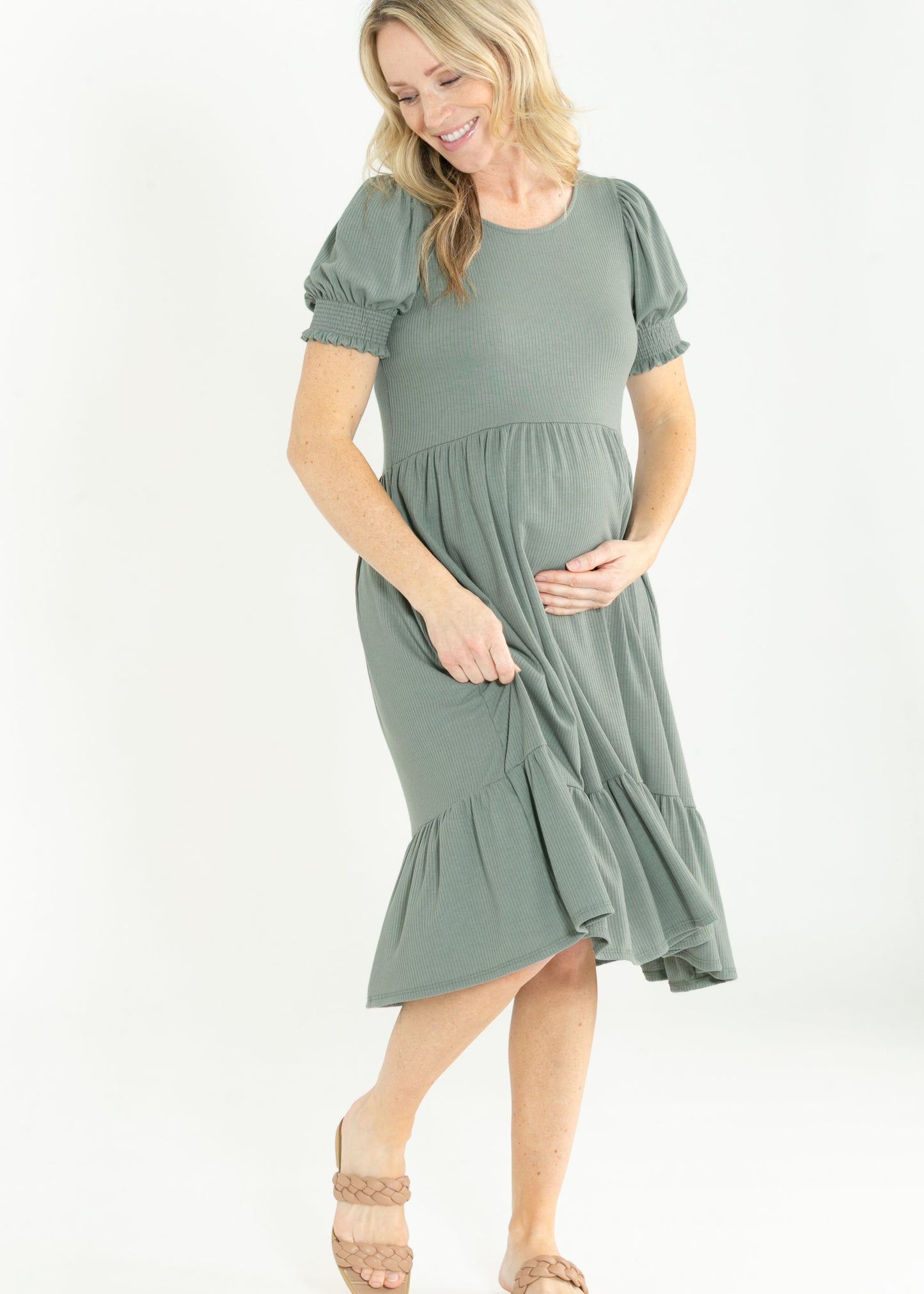 Jess Smocked Short Sleeve Midi Dress IC Dresses