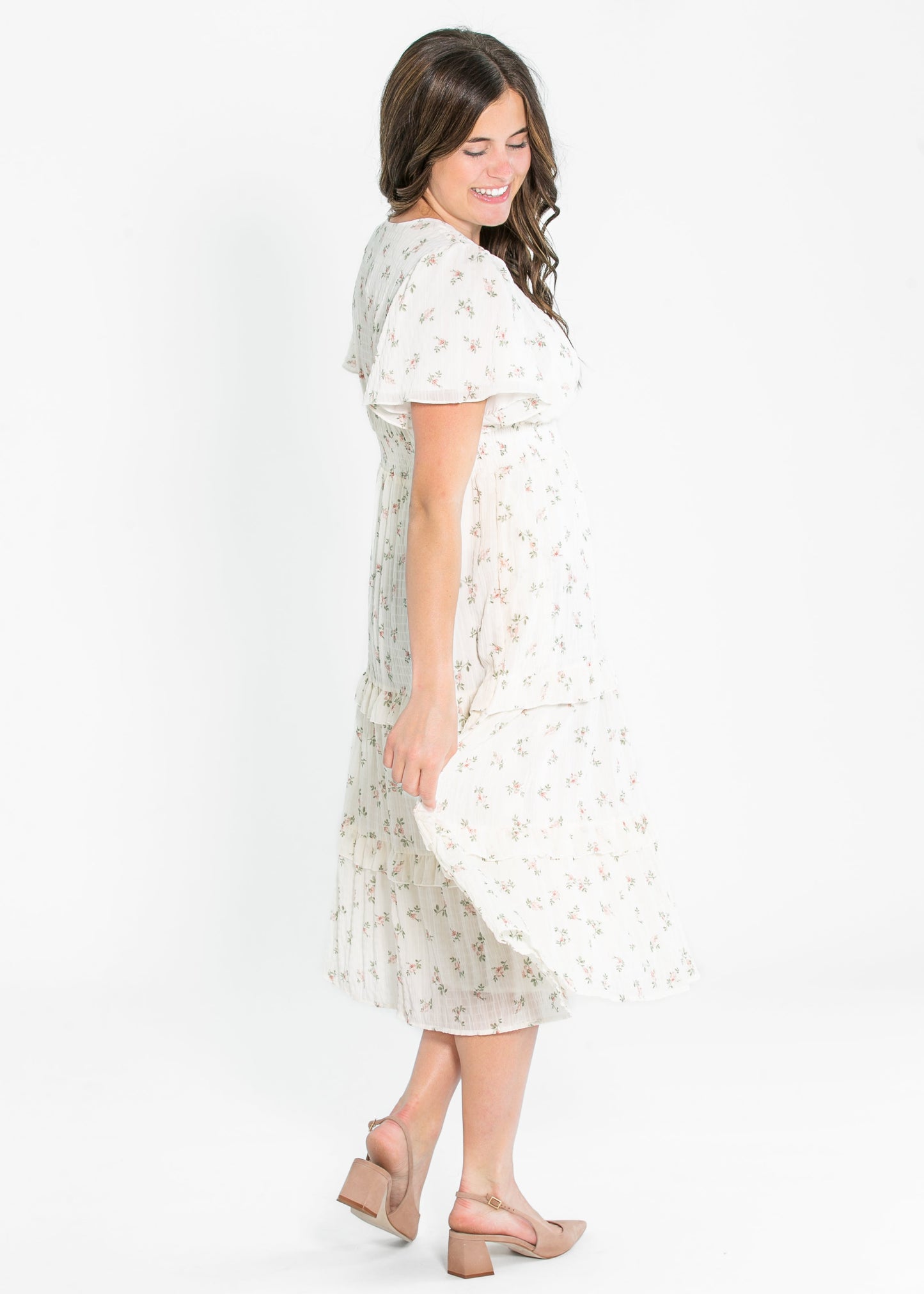 Jessa Tea Party Pink V-neck Midi Dress FF Dresses