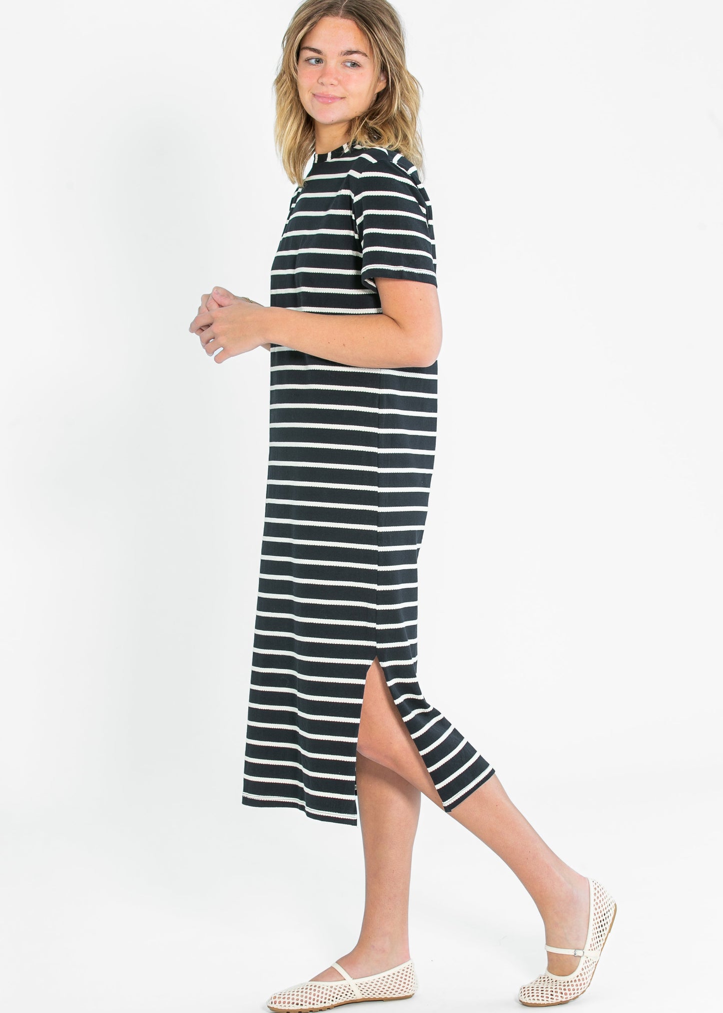 Jett Ivory Striped Cotton T-shirt Dress FF Dresses