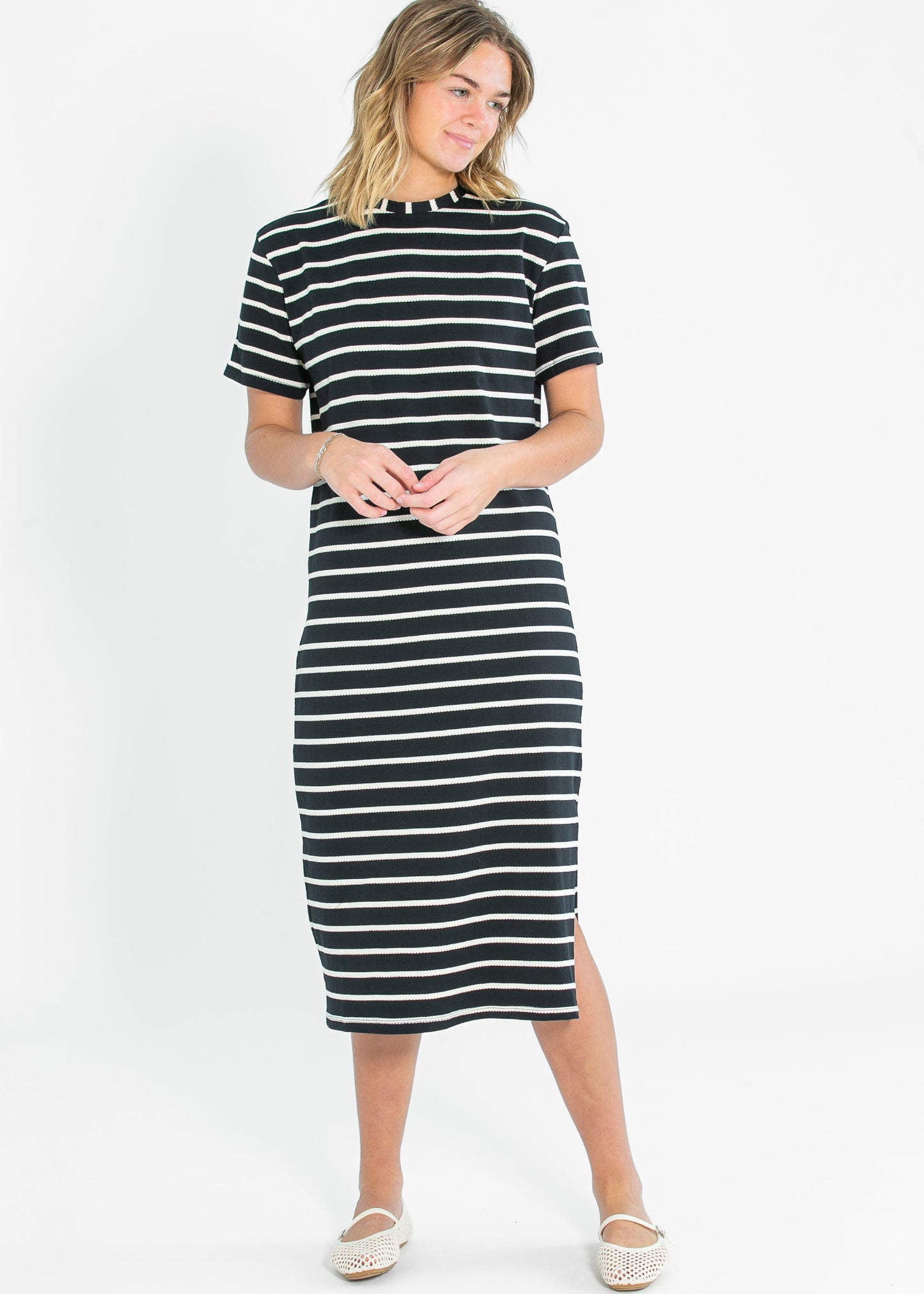 Jett Ivory Striped Cotton T-shirt Dress FF Dresses