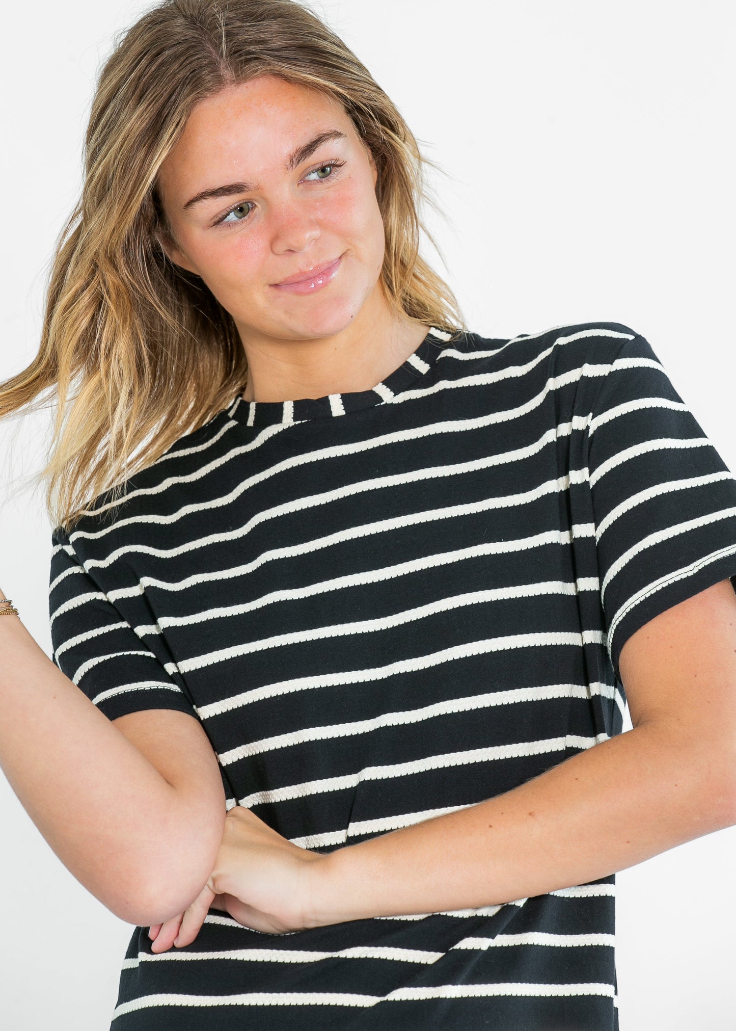 Jett Ivory Striped Cotton T-shirt Dress FF Dresses