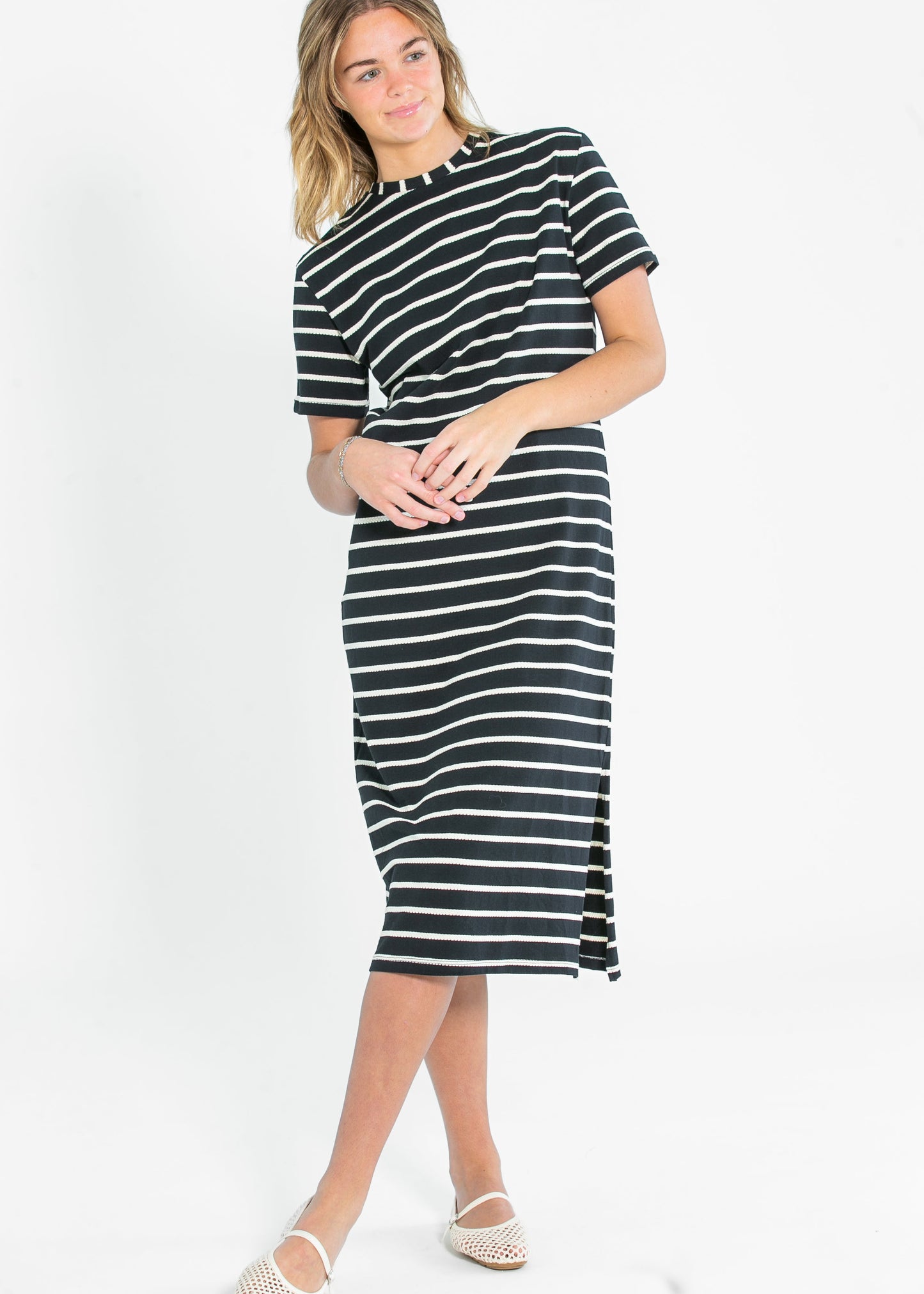 Jett Ivory Striped Cotton T-shirt Dress FF Dresses XS