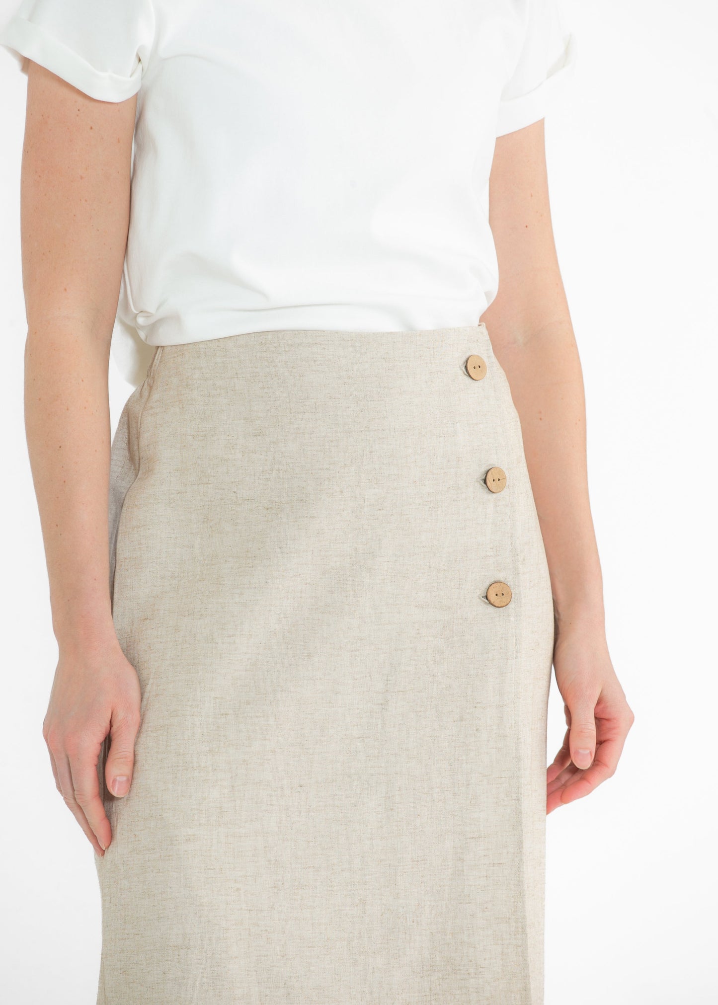 Jolene Linen Blend Button Midi Skirt FF Skirts