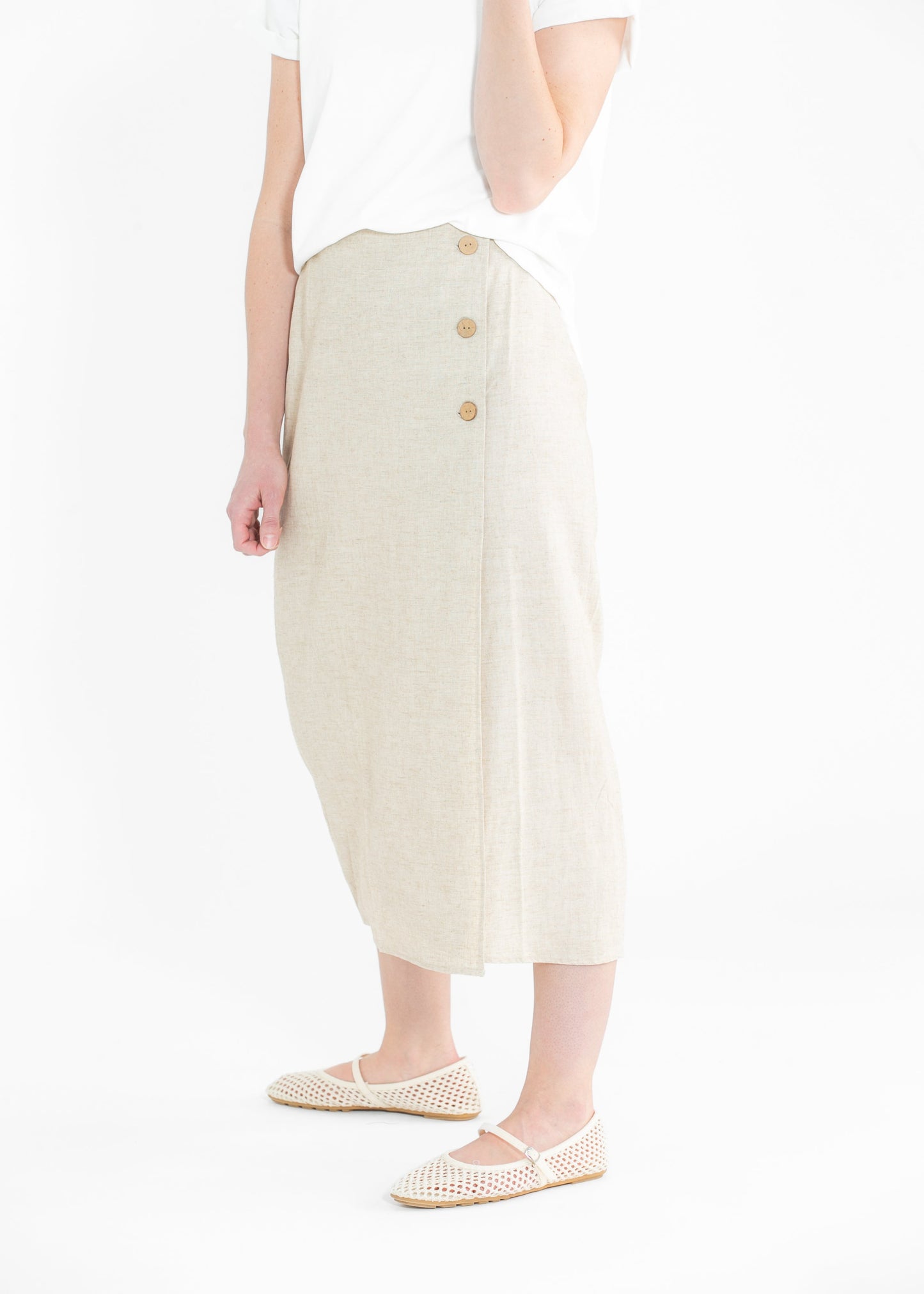 Jolene Linen Blend Button Midi Skirt FF Skirts