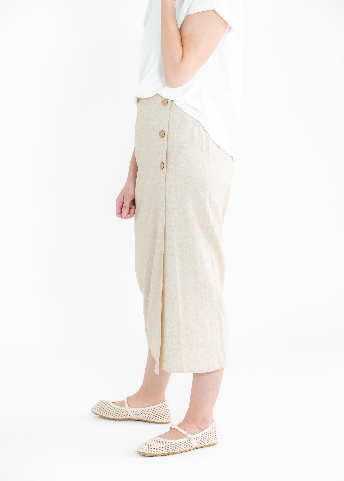 Jolene Linen Blend Button Midi Skirt FF Skirts