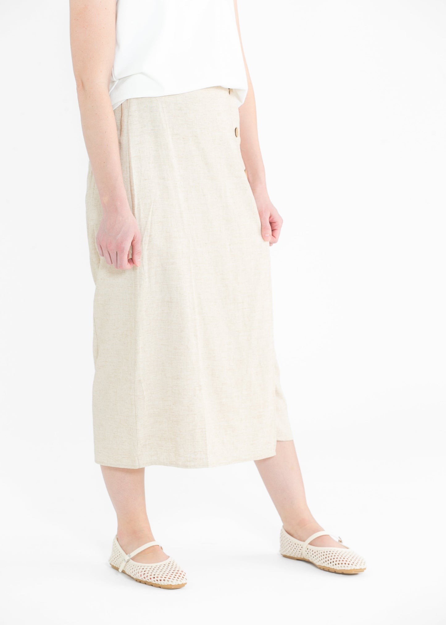 Jolene Linen Blend Button Midi Skirt FF Skirts