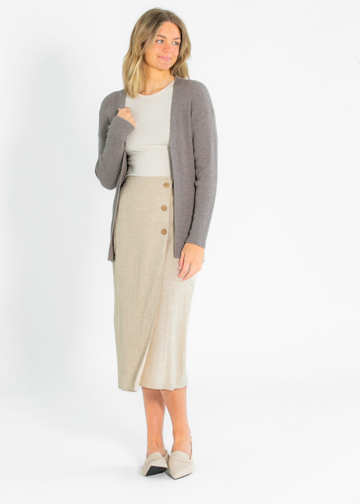 Jolene Linen Blend Button Midi Skirt FF Skirts
