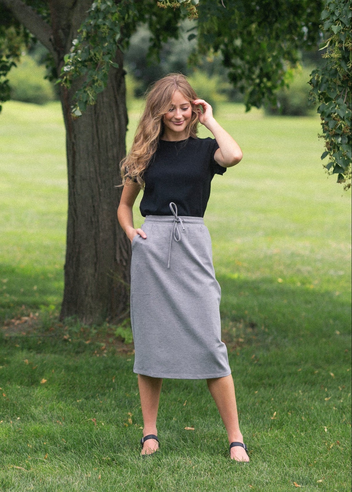 Jordan Knit Midi Skirt IC Skirts Gray Pinstripe / XS