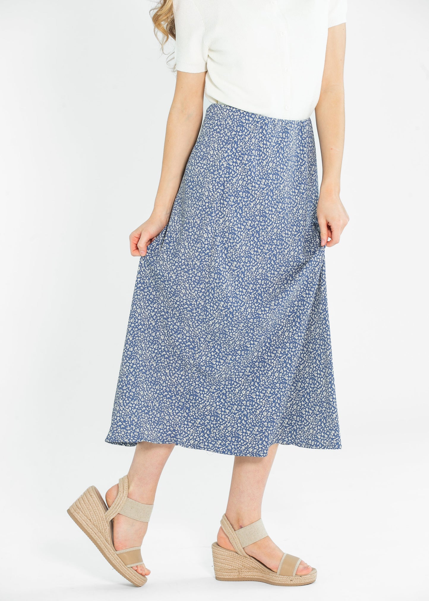 June Floral Print Elastic Waist Midi Skirt FF Skirts
