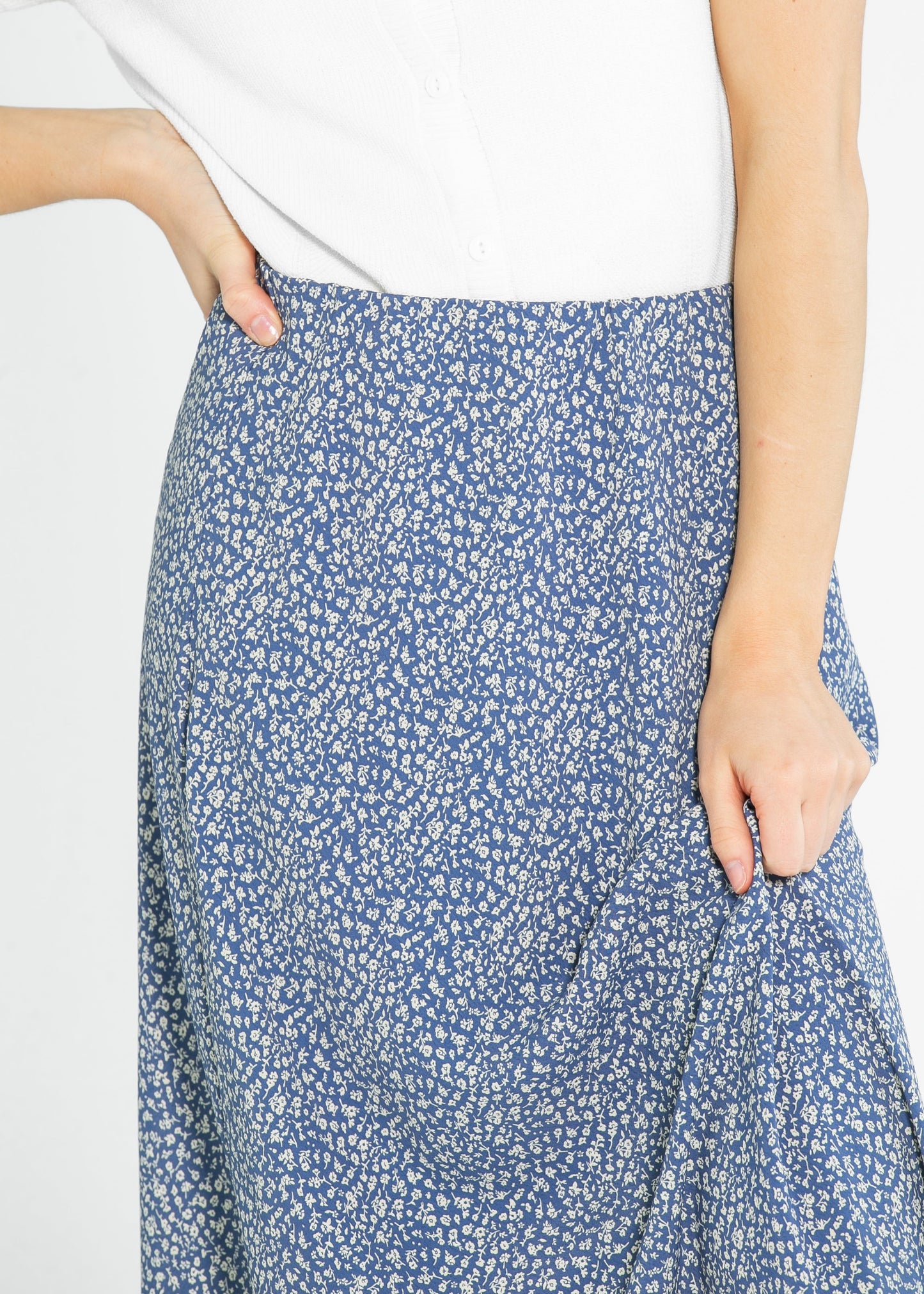 June Floral Print Elastic Waist Midi Skirt FF Skirts