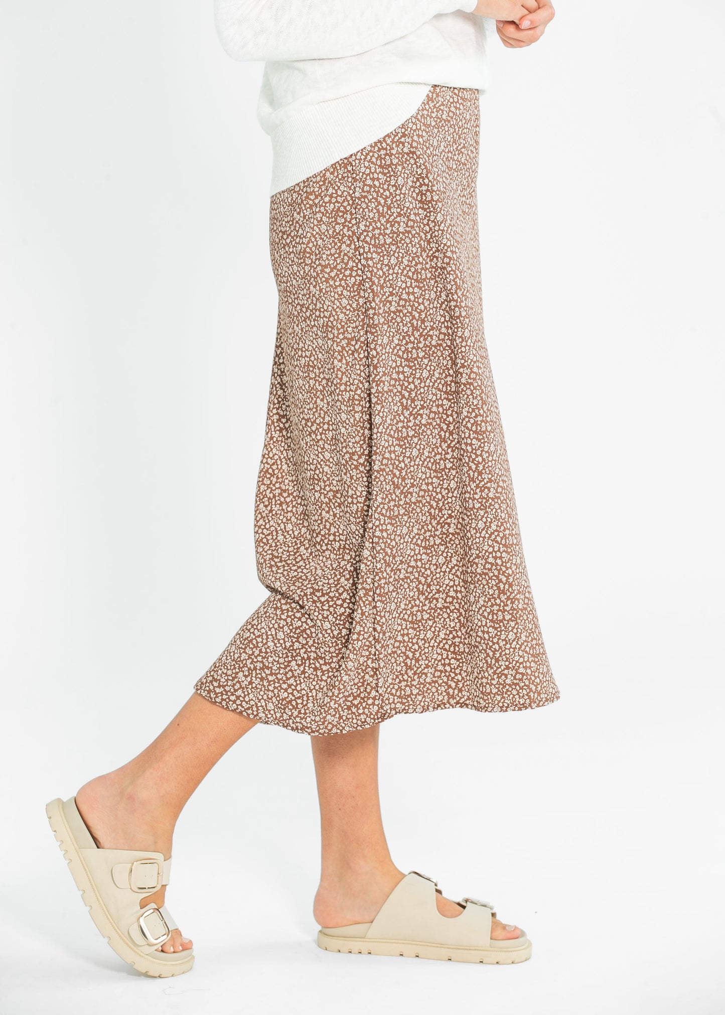 June Floral Print Elastic Waist Midi Skirt FF Skirts