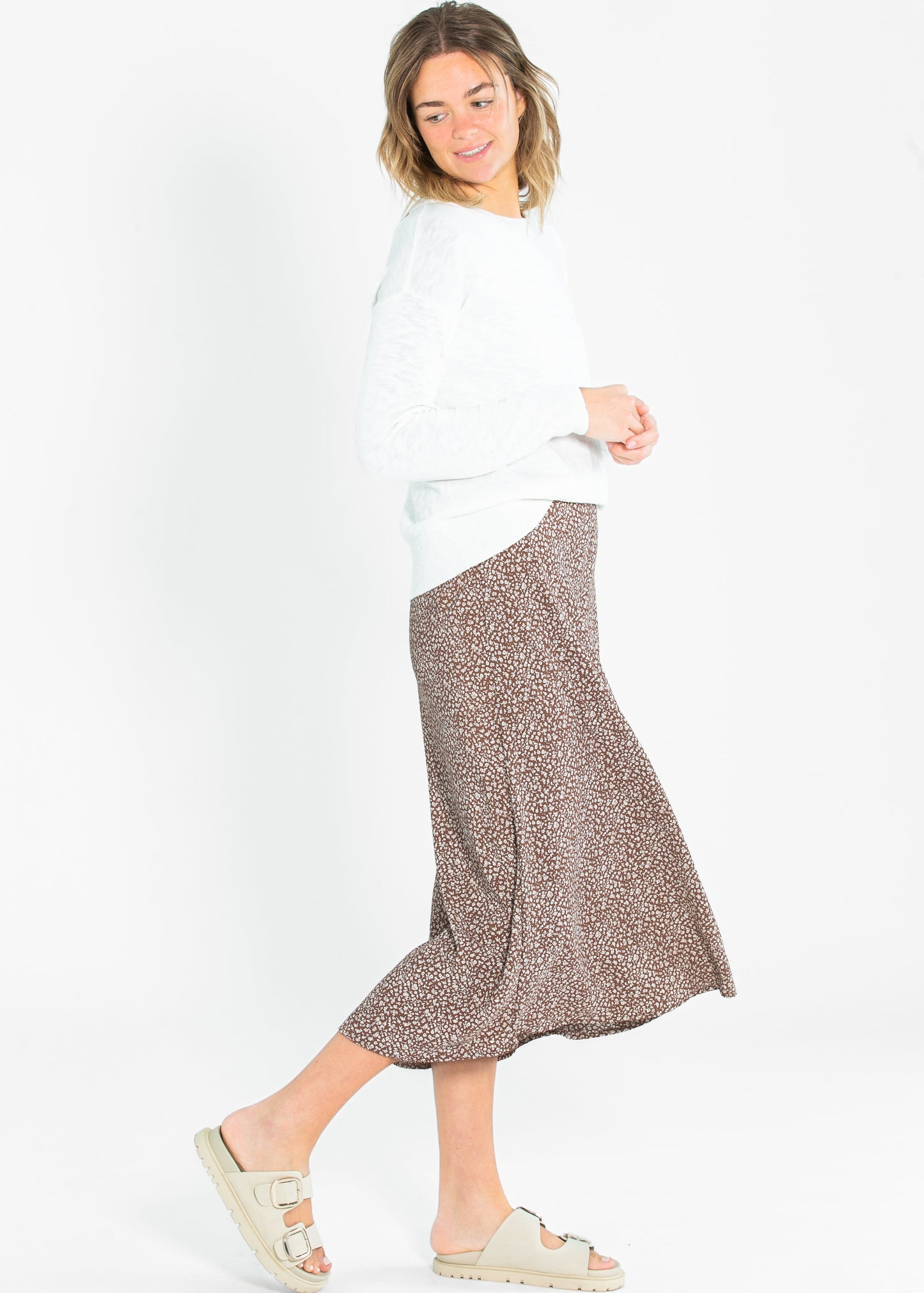June Floral Print Elastic Waist Midi Skirt FF Skirts