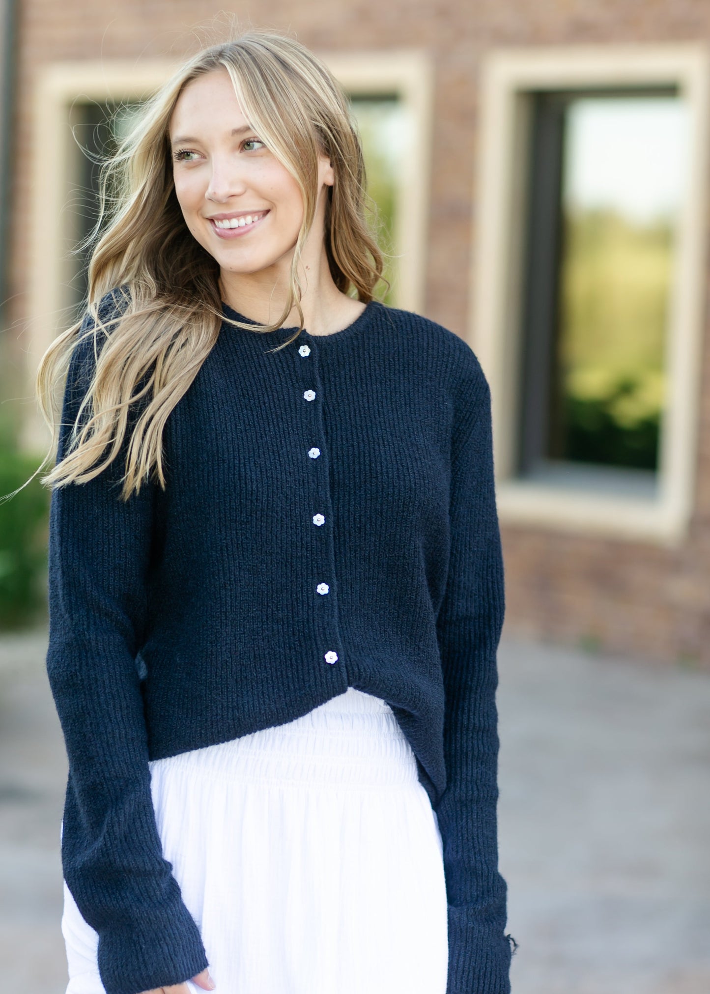 Kasey Flower Button Cardigan FF Tops