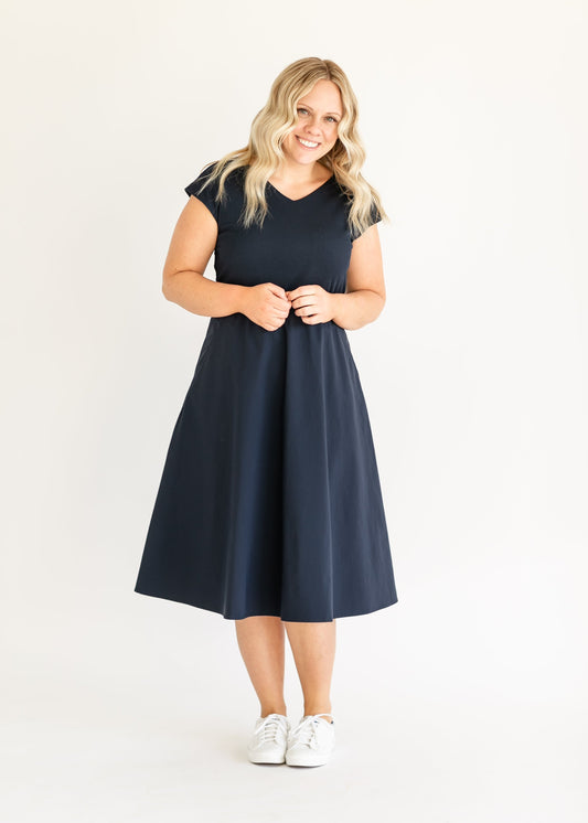 Kate Cap Sleeve Midi Dress IC Dresses Navy / XS