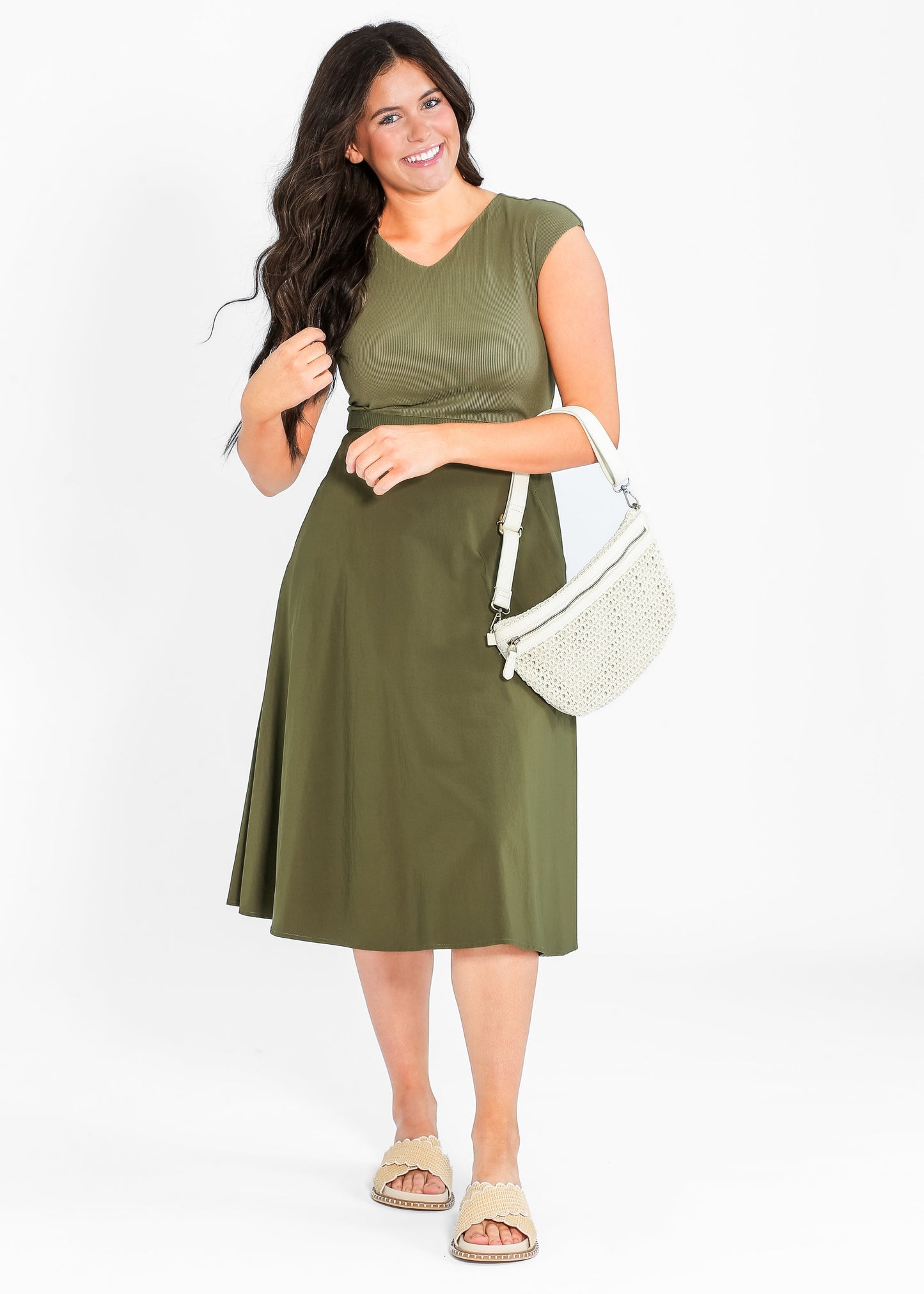 Kate Cap Sleeve Midi Dress IC Dresses Olive / XS