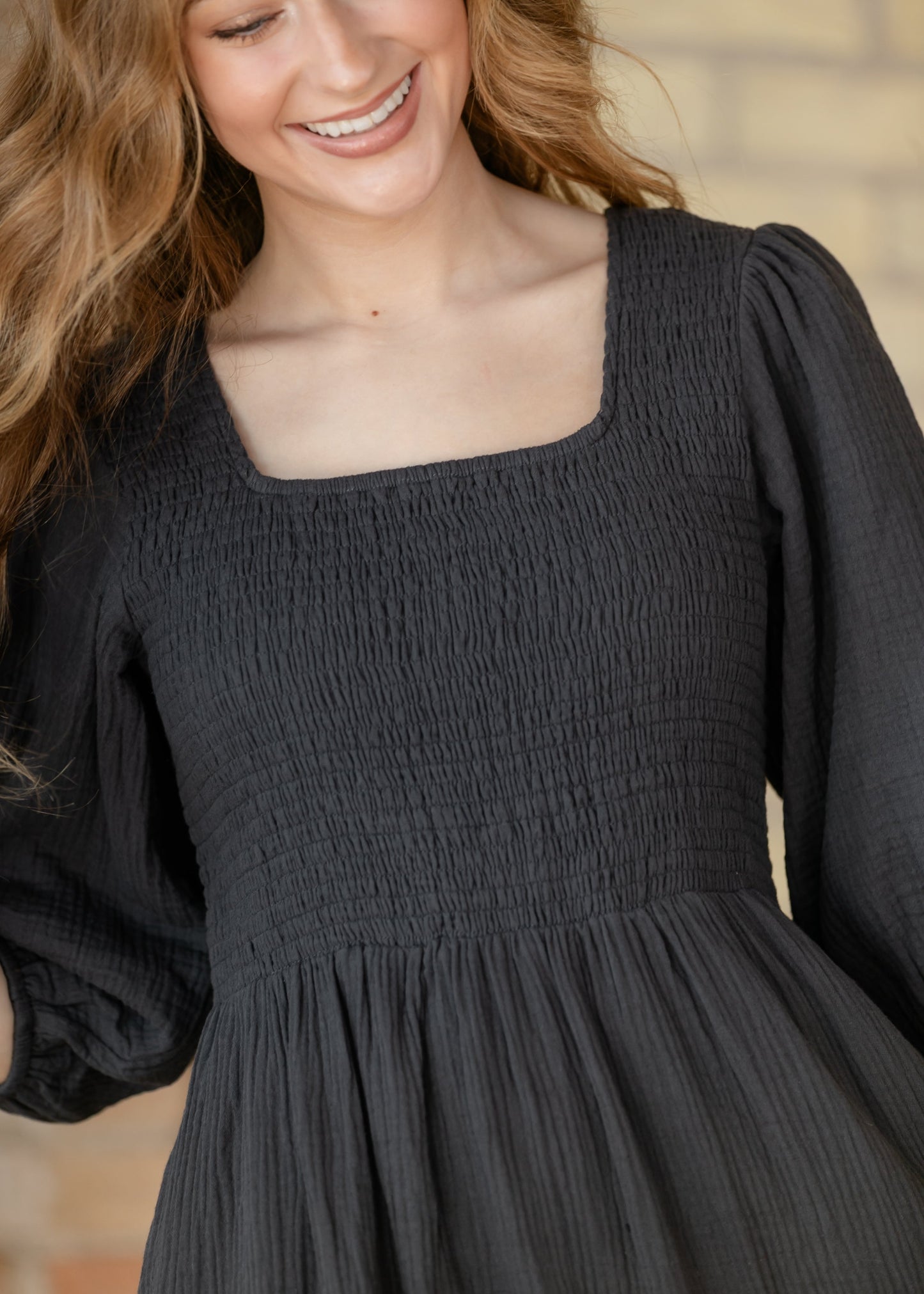 Kayleen Dusty Navy Smocked Bodice Gauze Dress IC Dresses