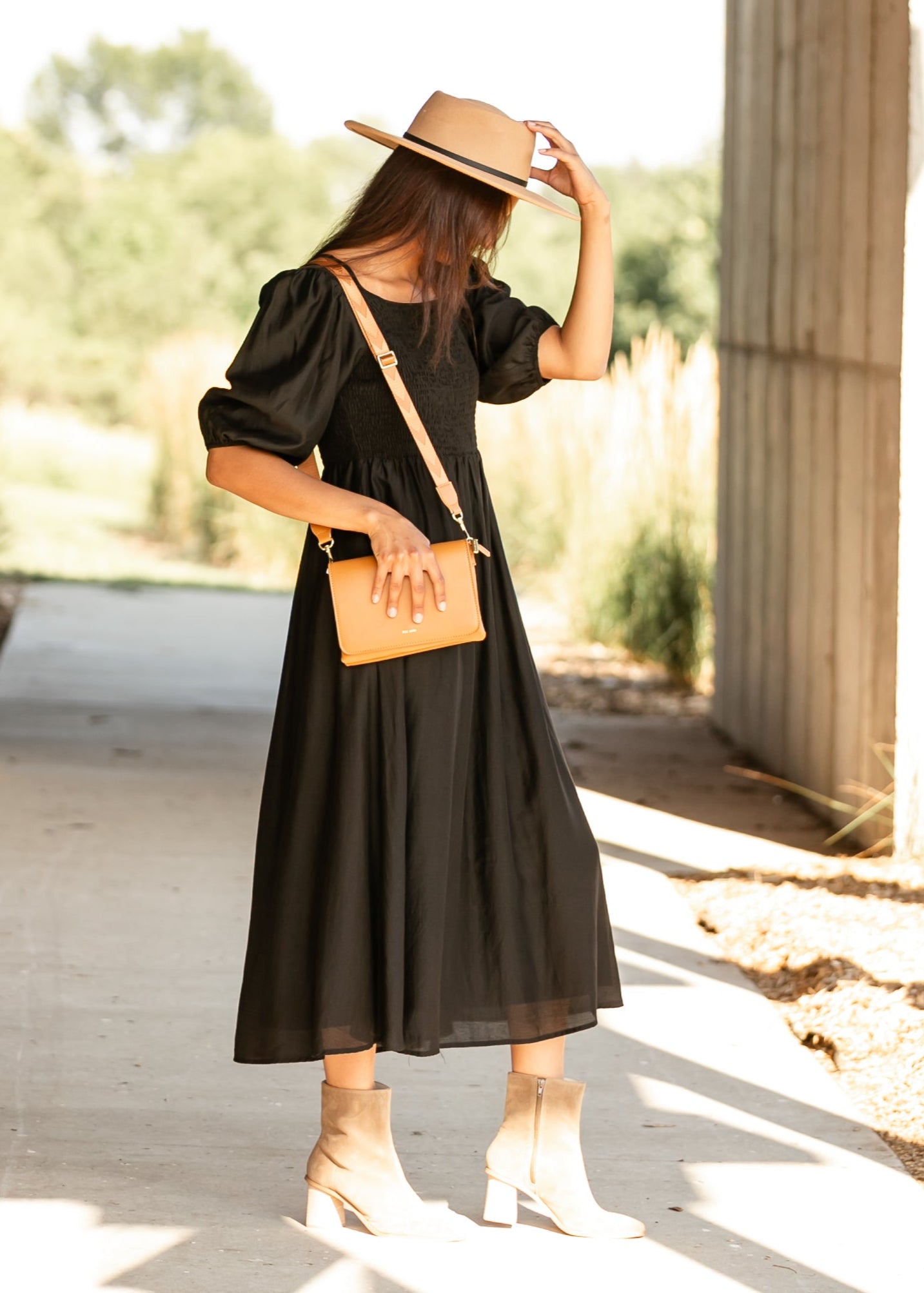 Kayleen Smocked Bodice Black Maxi Dress IC Dresses