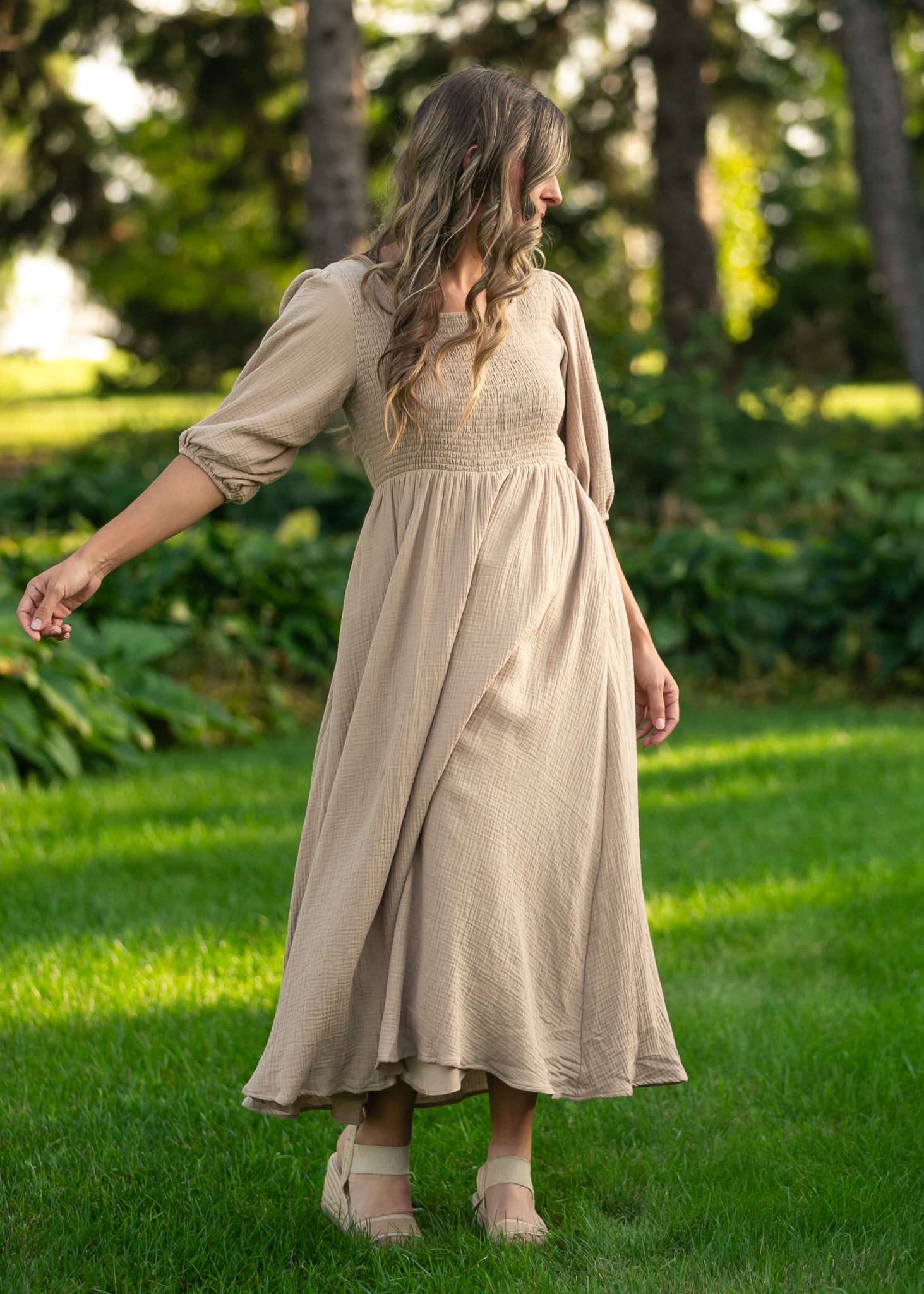 Kayleen Tan Smocked Bodice Gauze Dress Kayleen Tan Smocked Bodice Gauze Dress