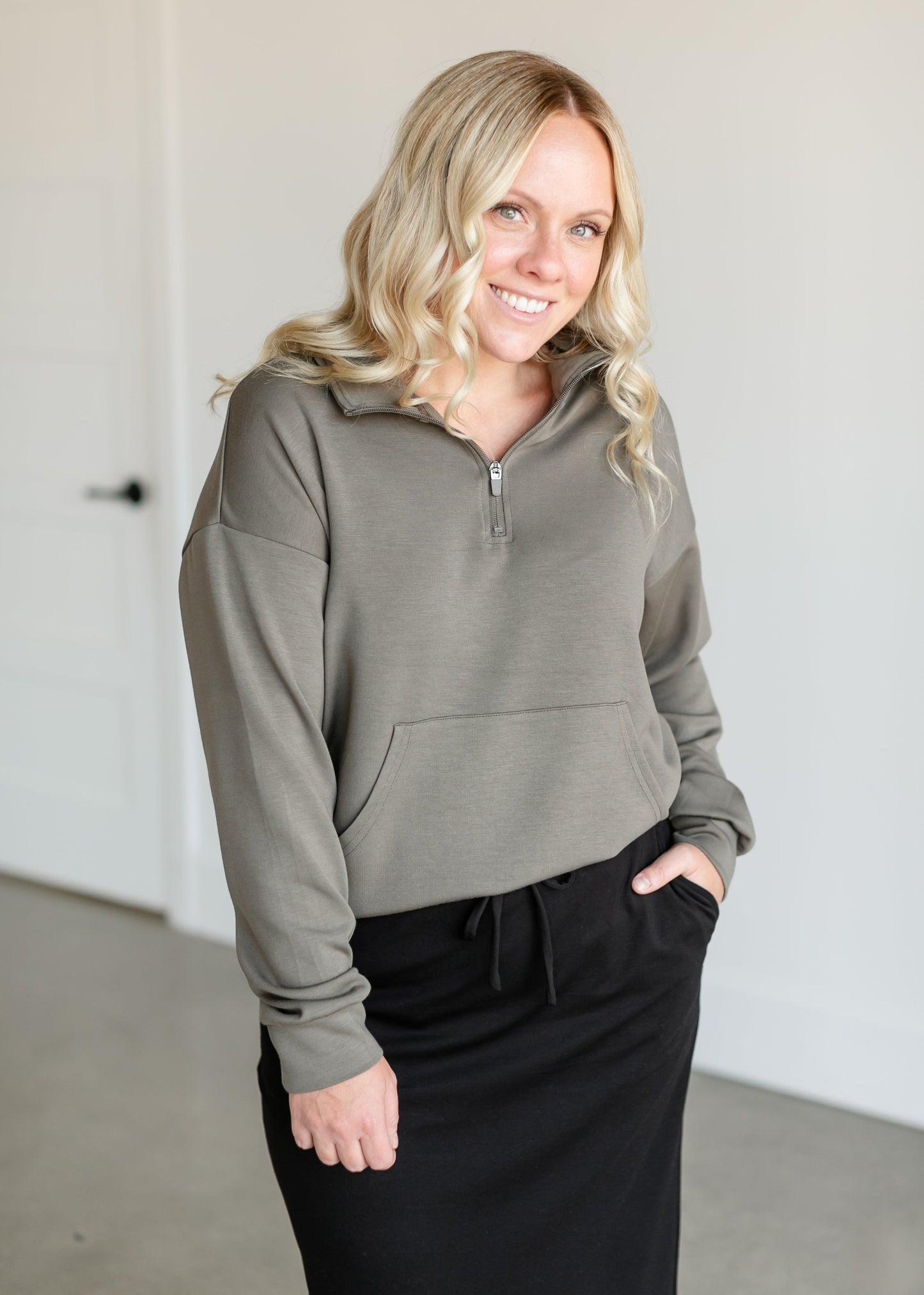 Keely Half Zip Long Sleeve Top FF Tops