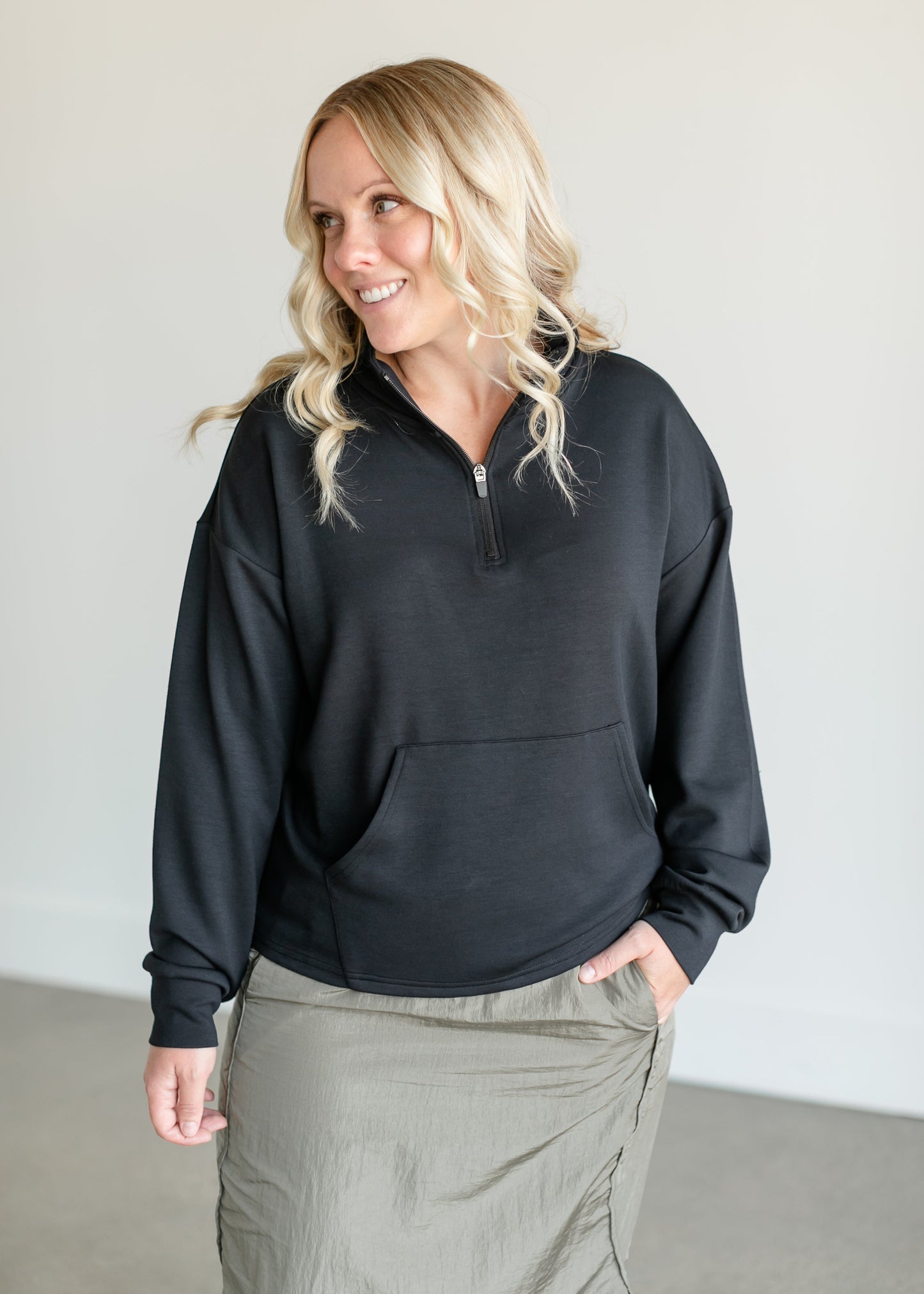 Keely Half Zip Long Sleeve Top FF Tops