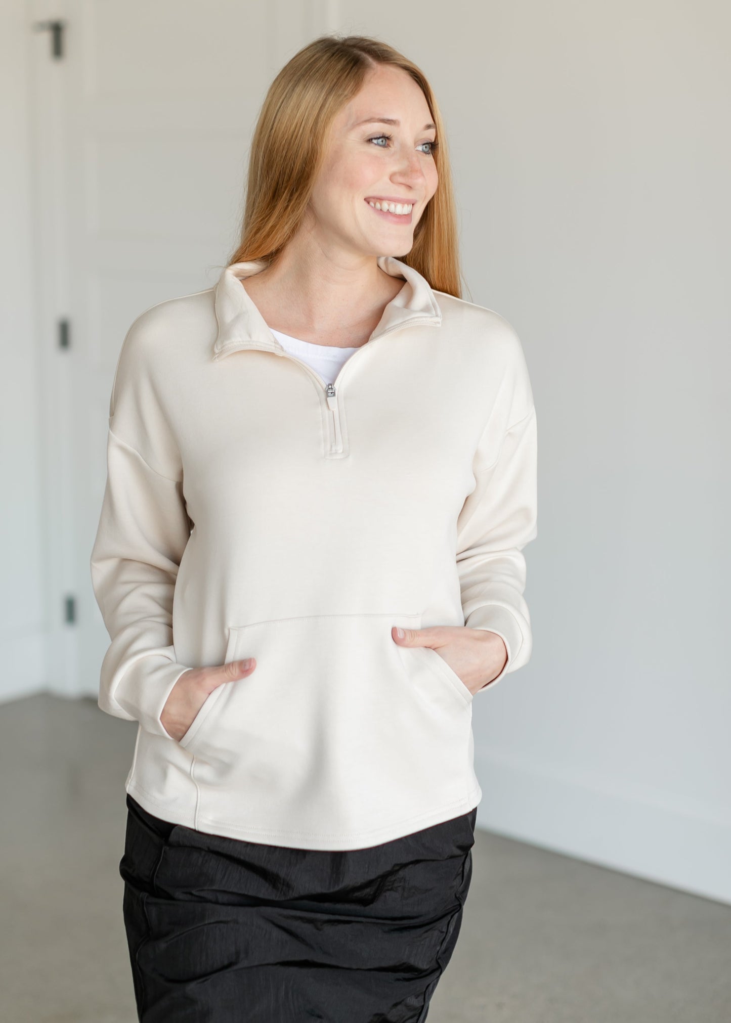 Keely Half Zip Long Sleeve Top FF Tops