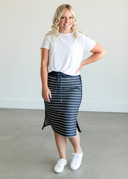 Kelly Navy Stripe Drawstring Skirt IC Skirts Midi / XS