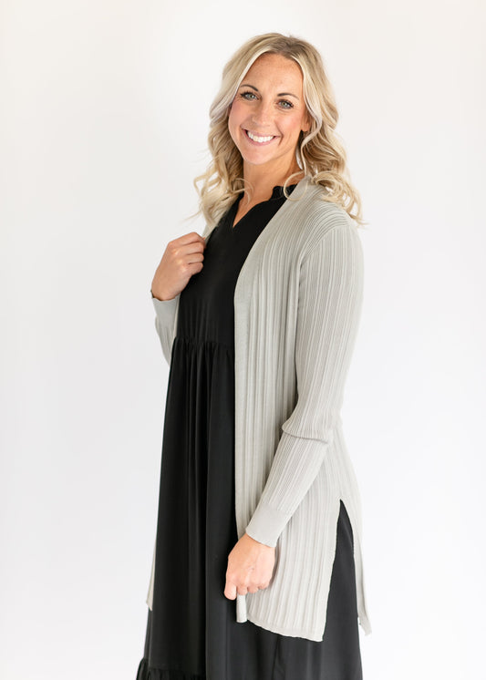 Kendra Open Front Ribbed Cardigan FF Tops Sage / S