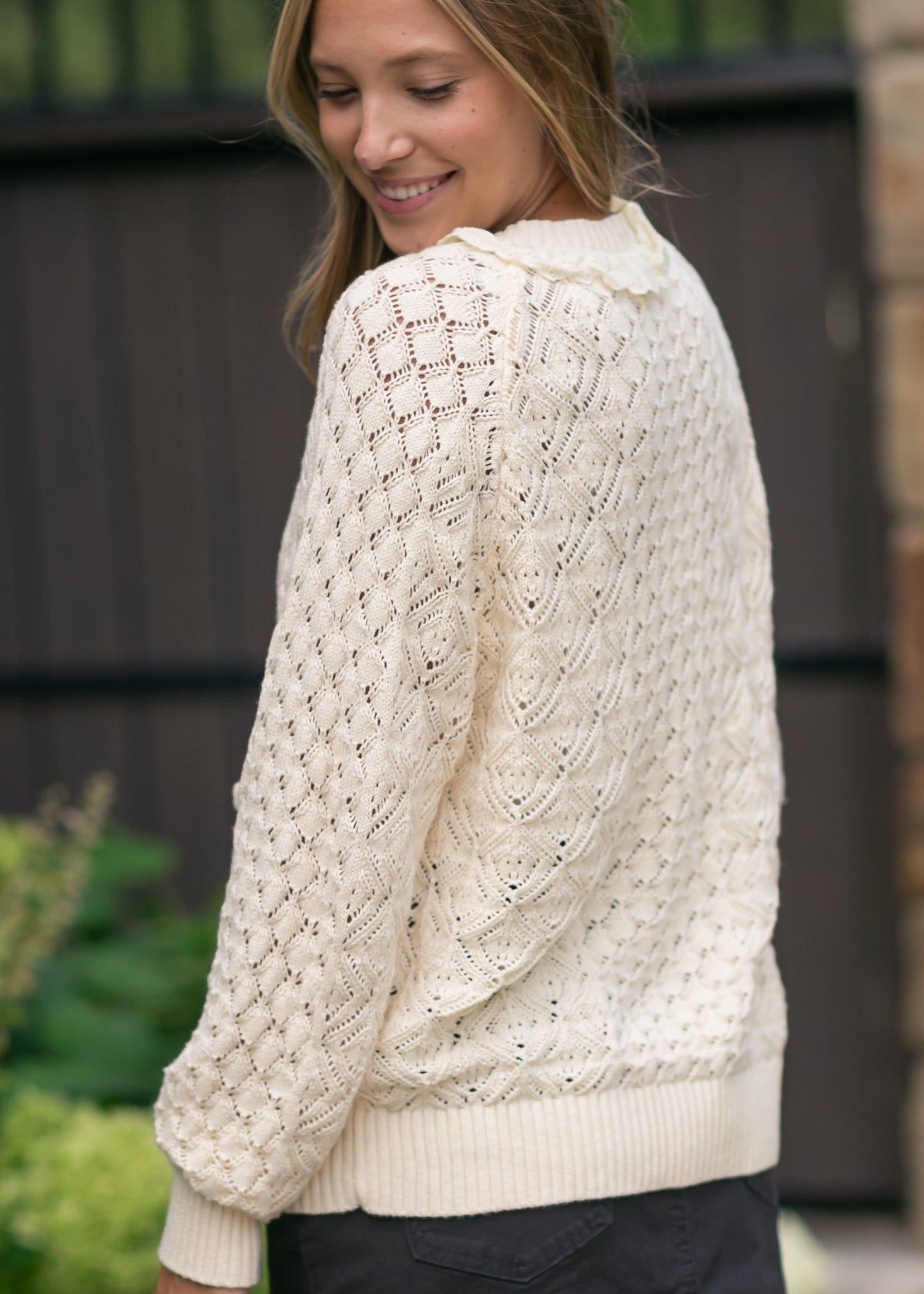 Knit Long Sleeve Ruffle Sweater FF Tops
