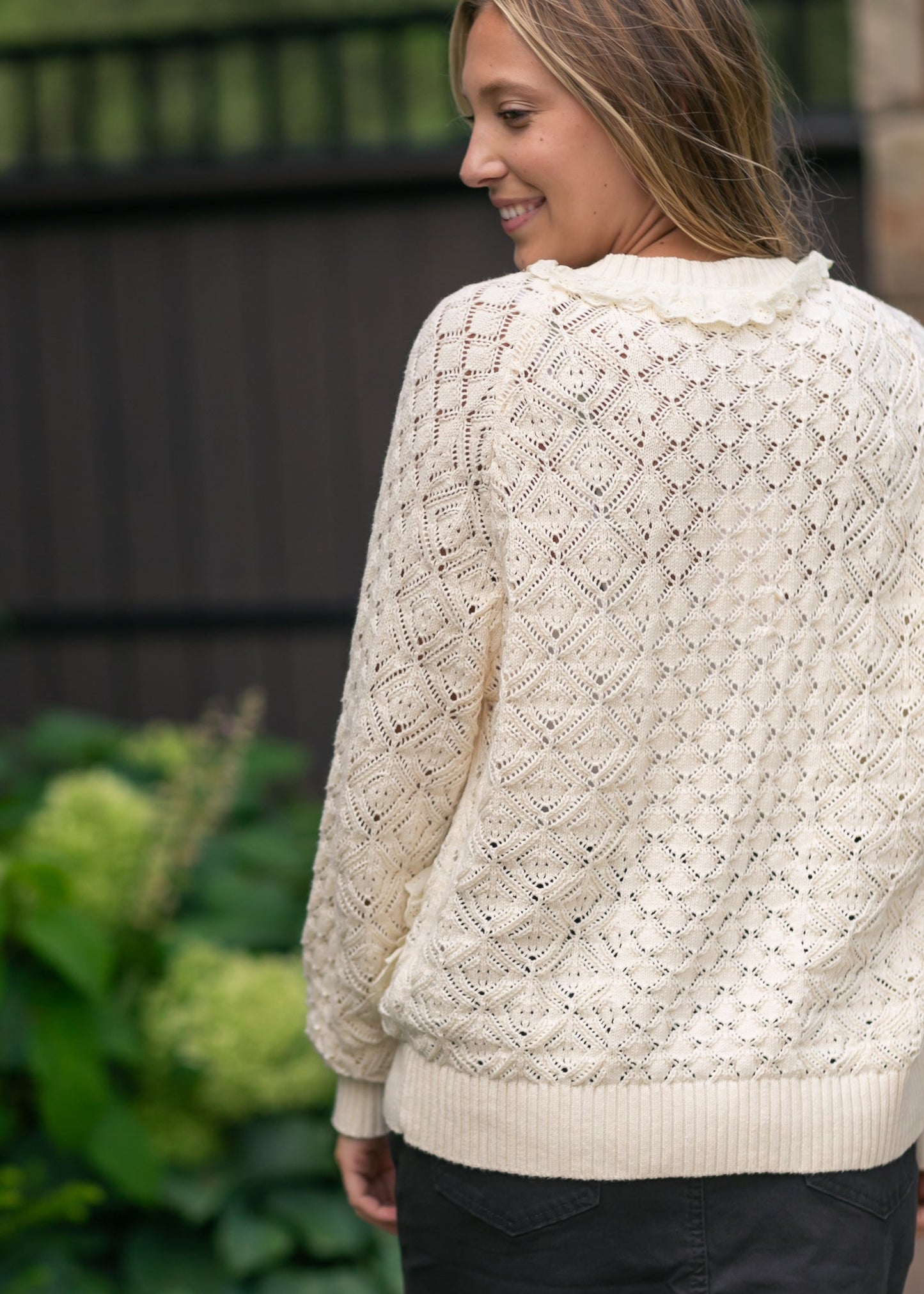 Knit Long Sleeve Ruffle Sweater FF Tops