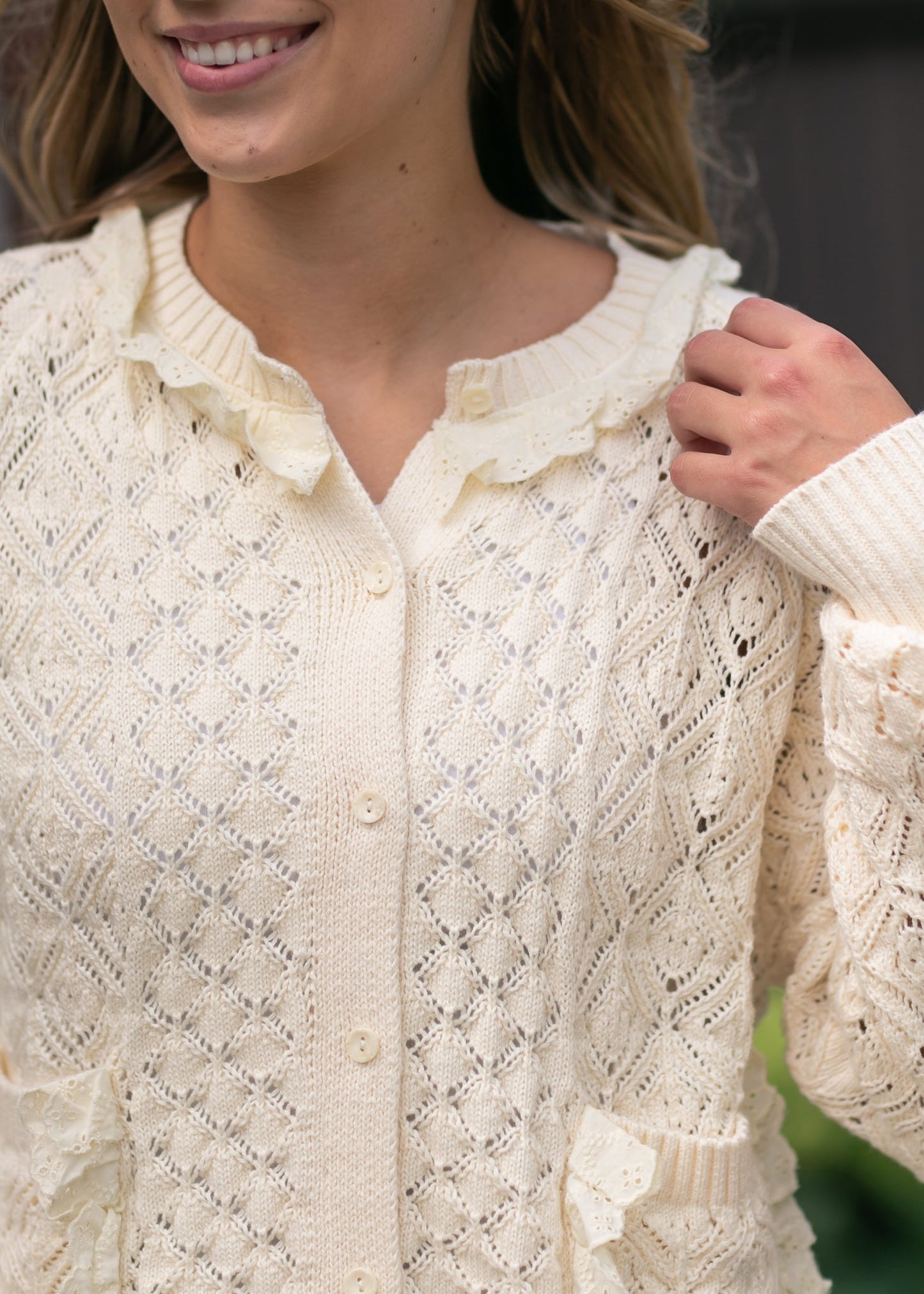 Knit Long Sleeve Ruffle Sweater FF Tops